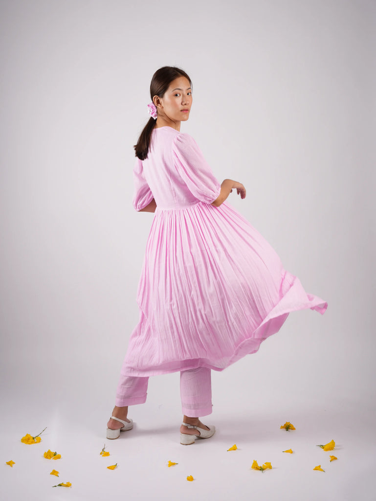 Embroidered Blush Pink kurta-Pant with Scrunchies