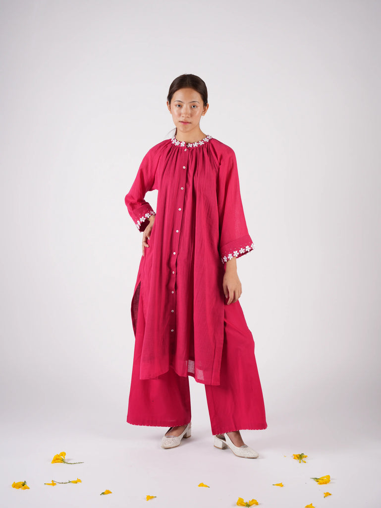 Embroidered Red kurta Palazzo with Scrunchies