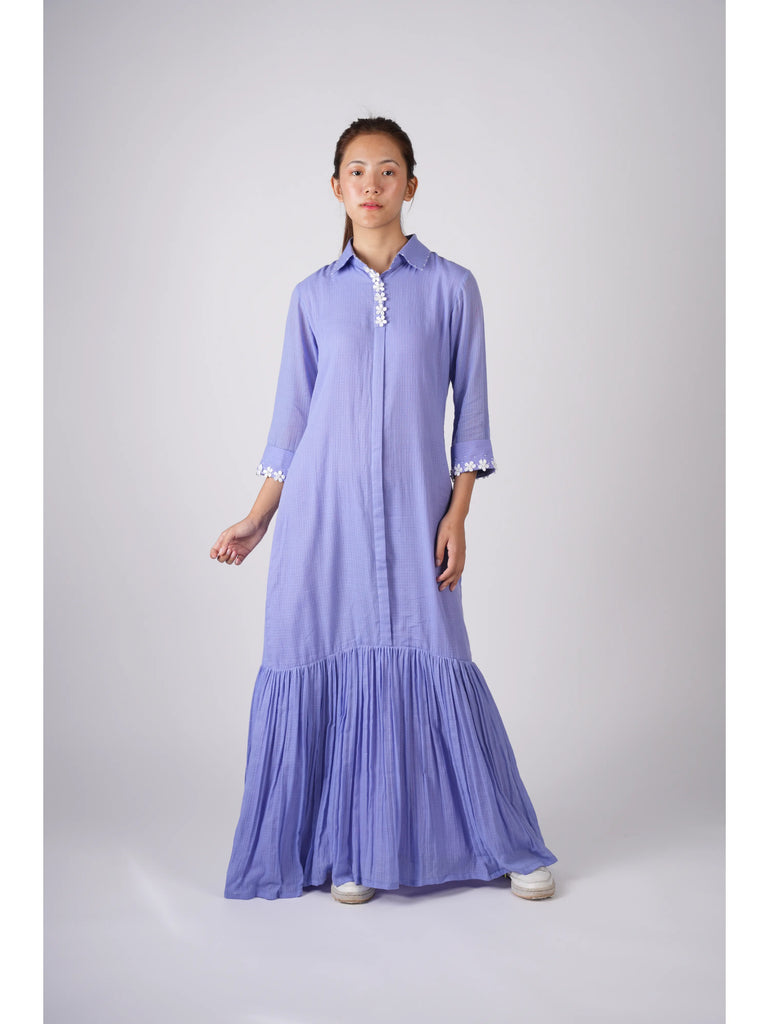 Embroidered Lavender Maxi Dress with Scrunchies