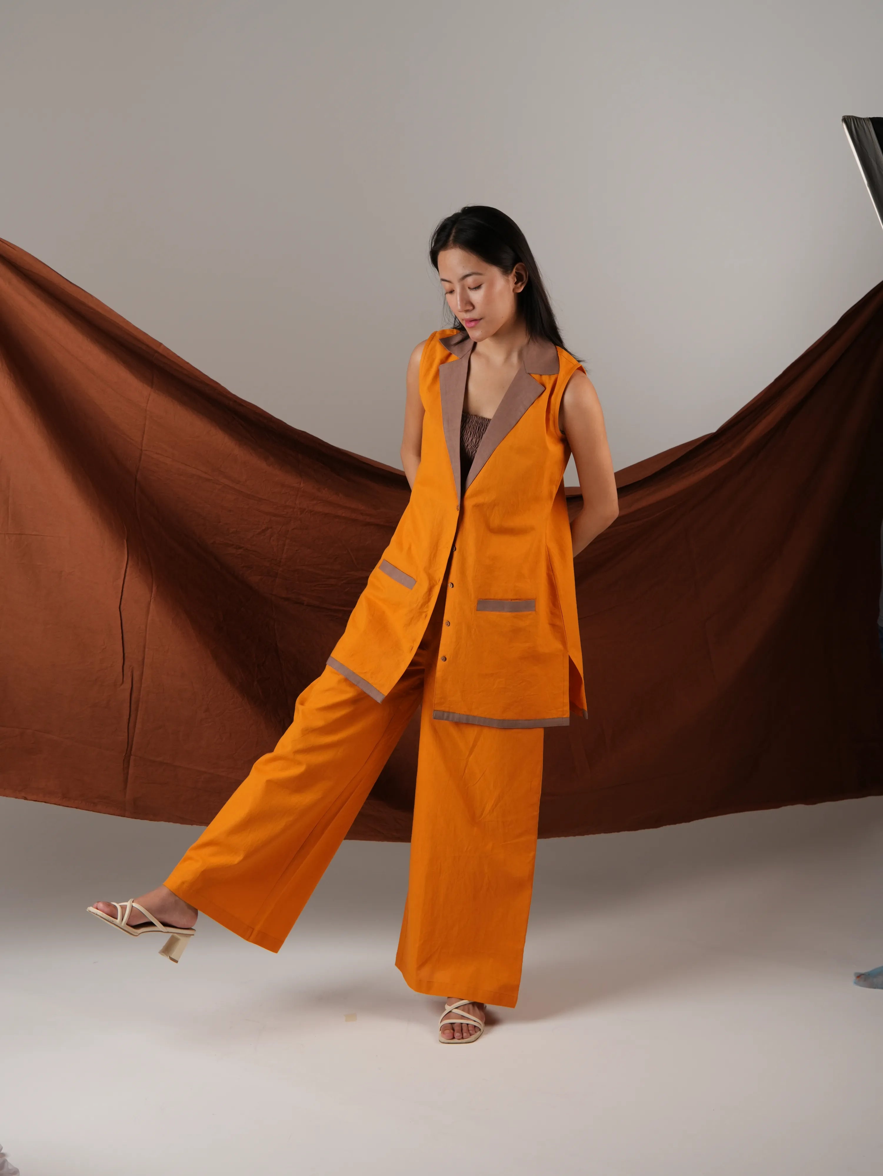 Vanshitaaz Orange Popsicle Cotton Co-ord set with Stripe Detailing ( 3 Pc Set )
