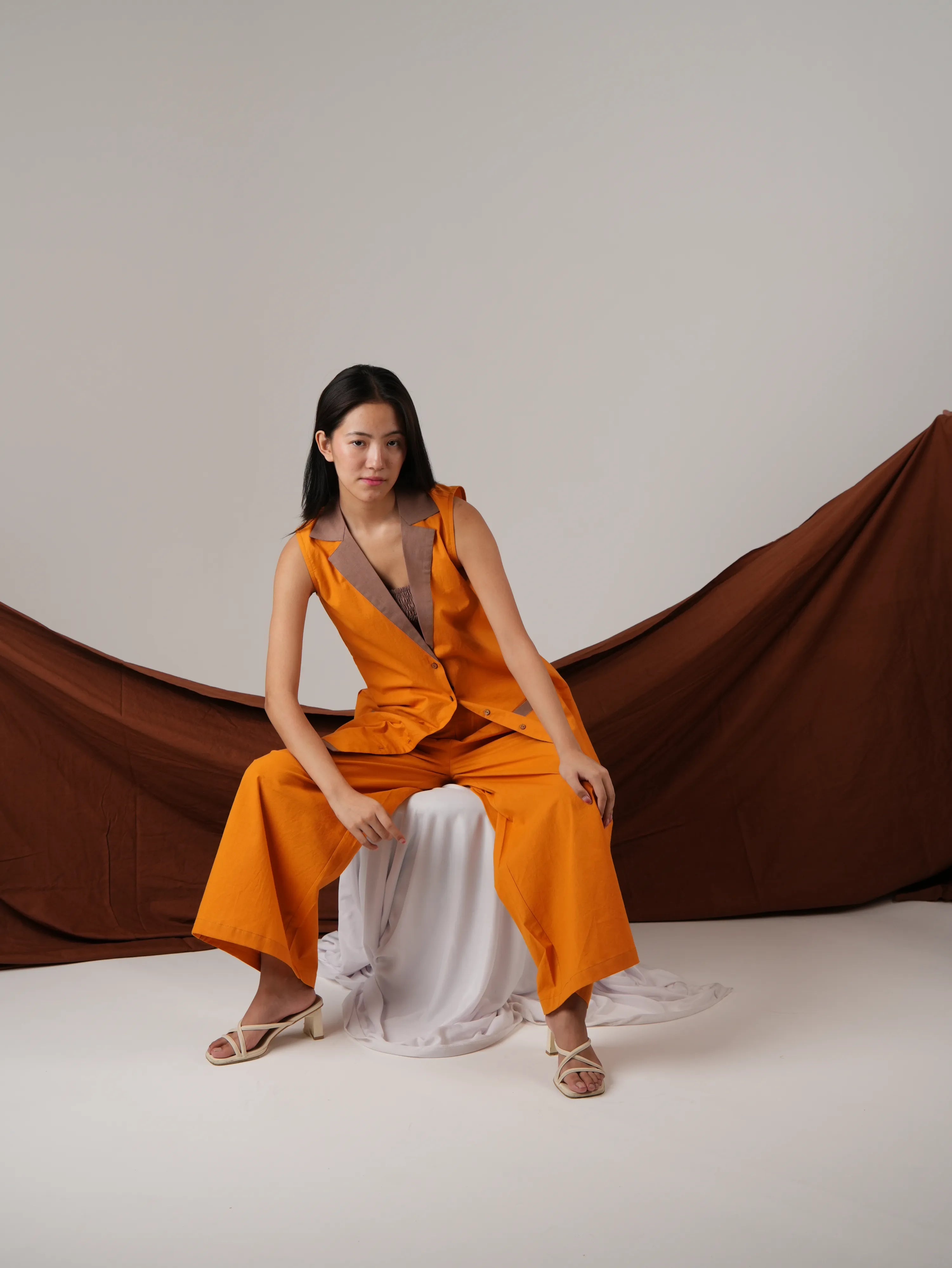 Vanshitaaz Orange Popsicle Cotton Co-ord set with Stripe Detailing ( 3 Pc Set )