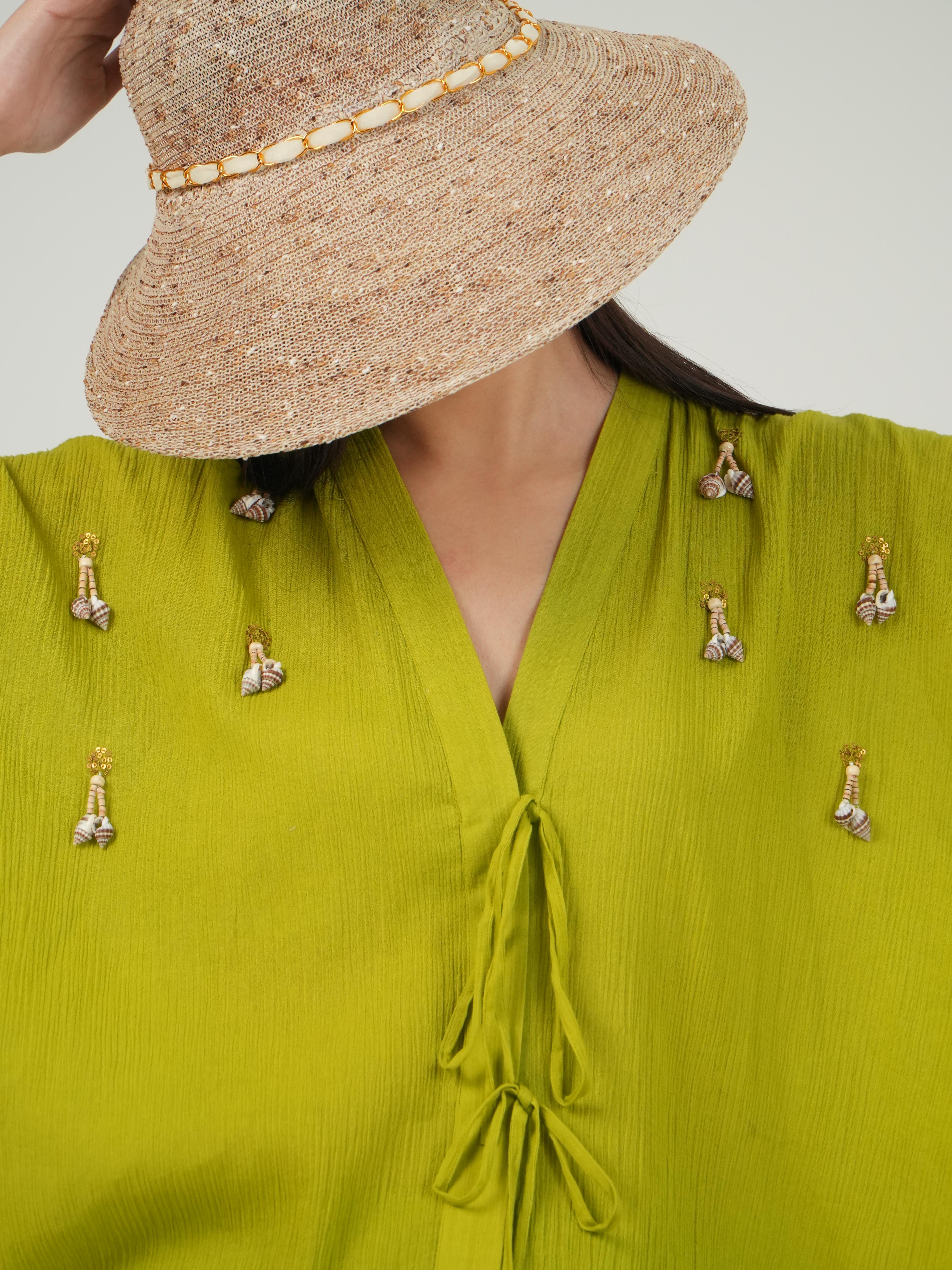 Vanshitaaz Lime Green Crinkled Cotton Co-ord