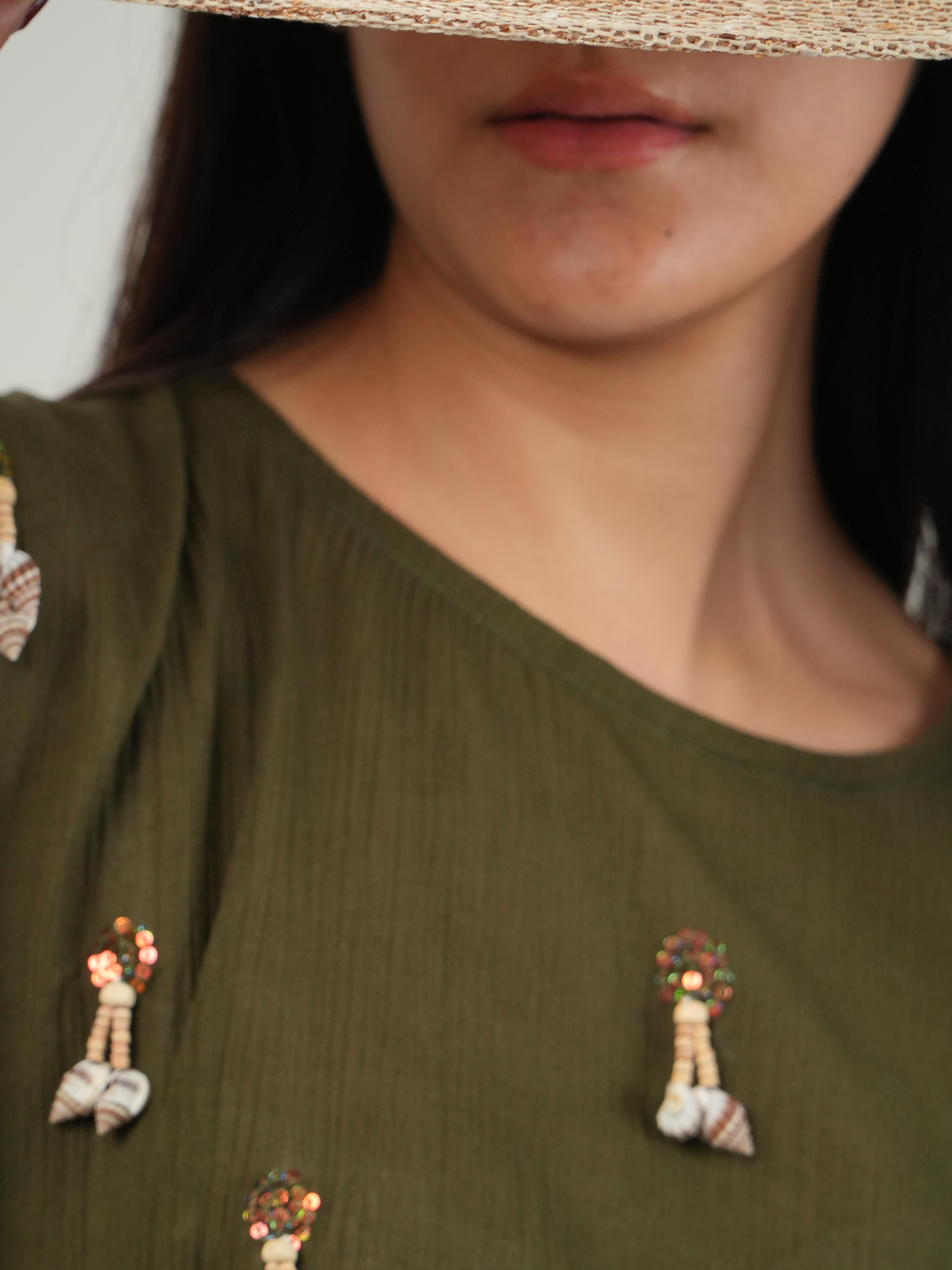Vanshitaaz Olive Crinkled Cotton Co-ord