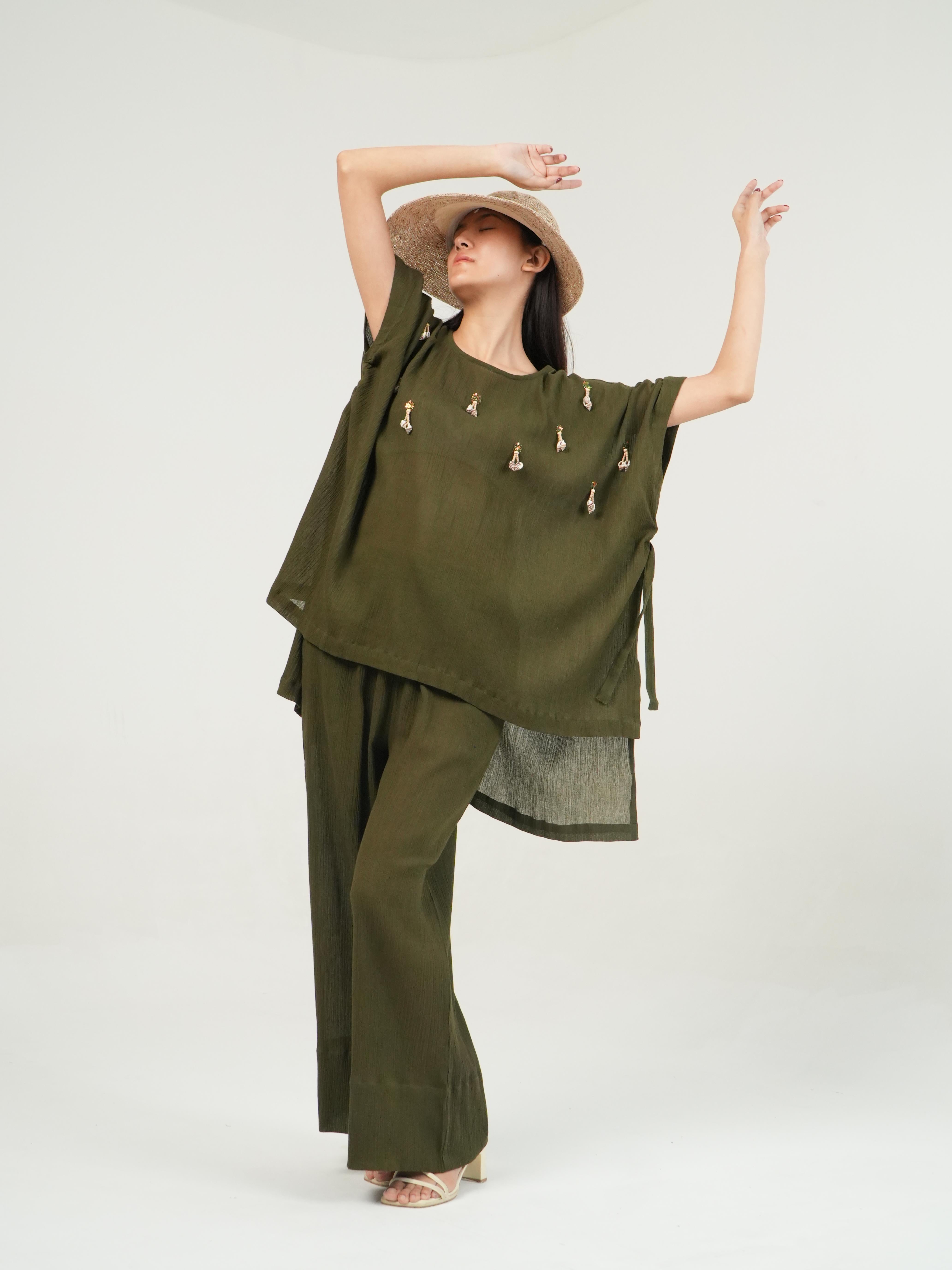 Vanshitaaz Olive Crinkled Cotton Top