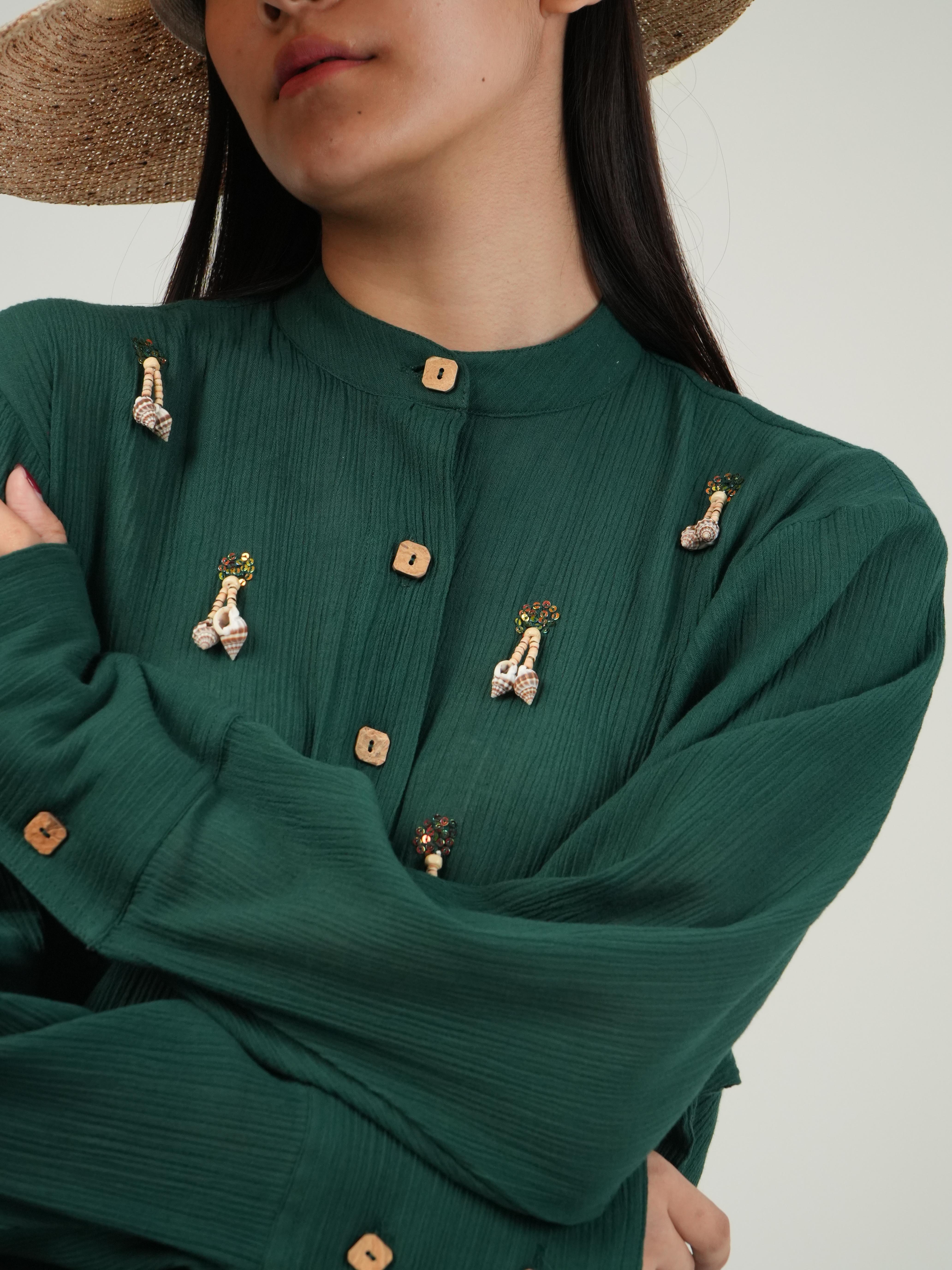 Vanshitaaz Racing Green Crinkled Cotton Top