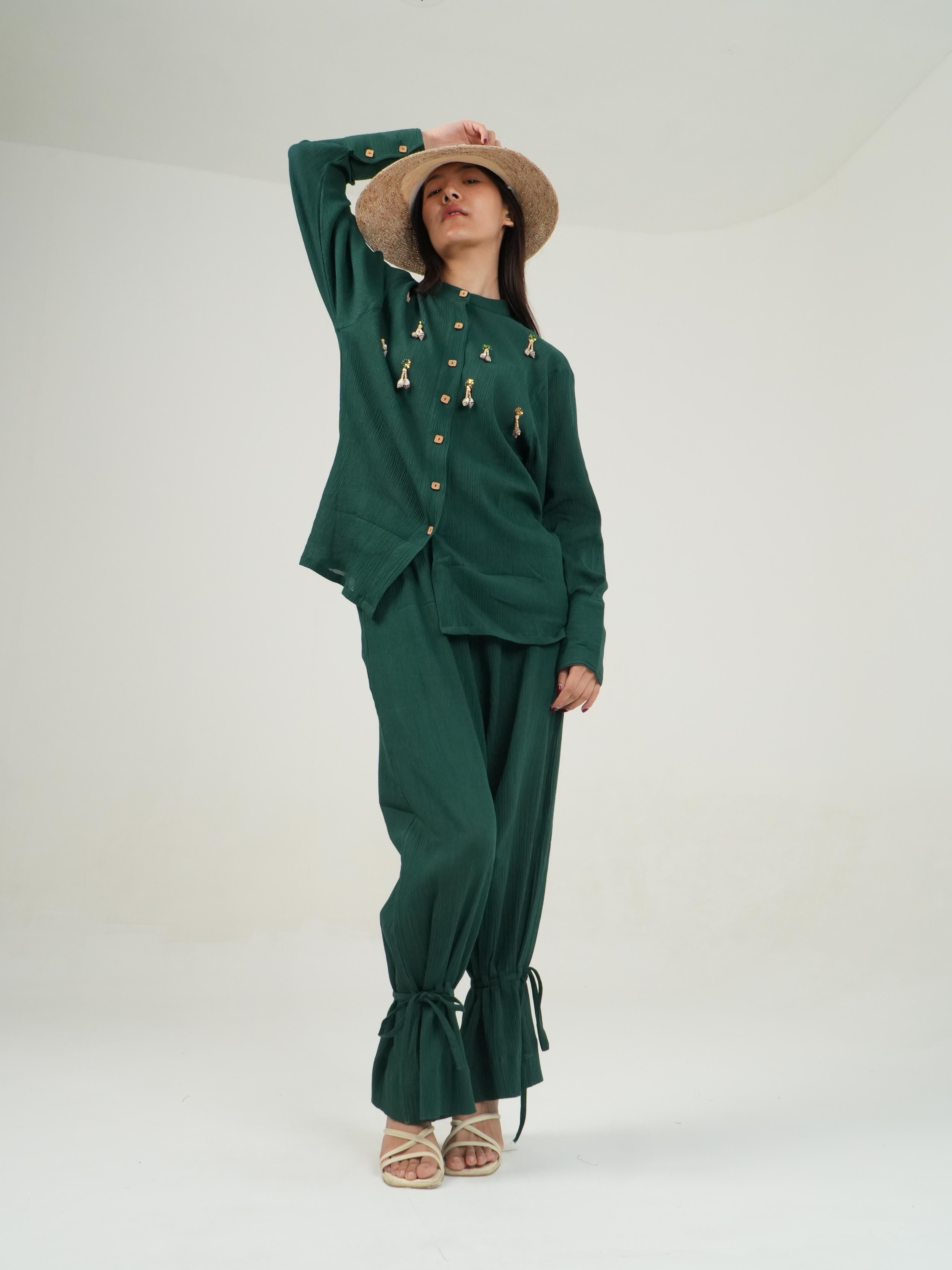 Vanshitaaz Racing Green Crinkled Cotton Co-ord