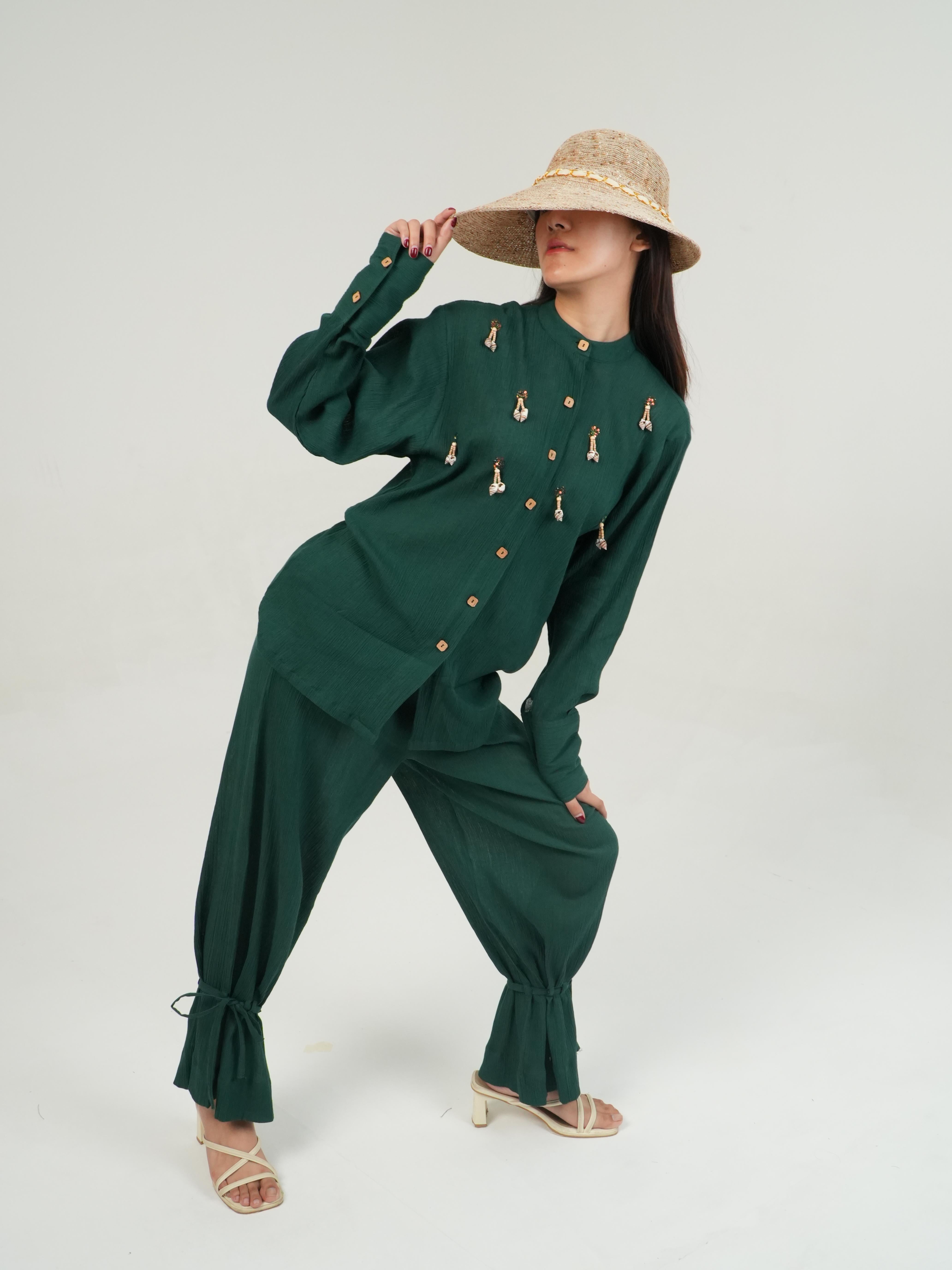 Vanshitaaz Racing Green Crinkled Cotton Co-ord