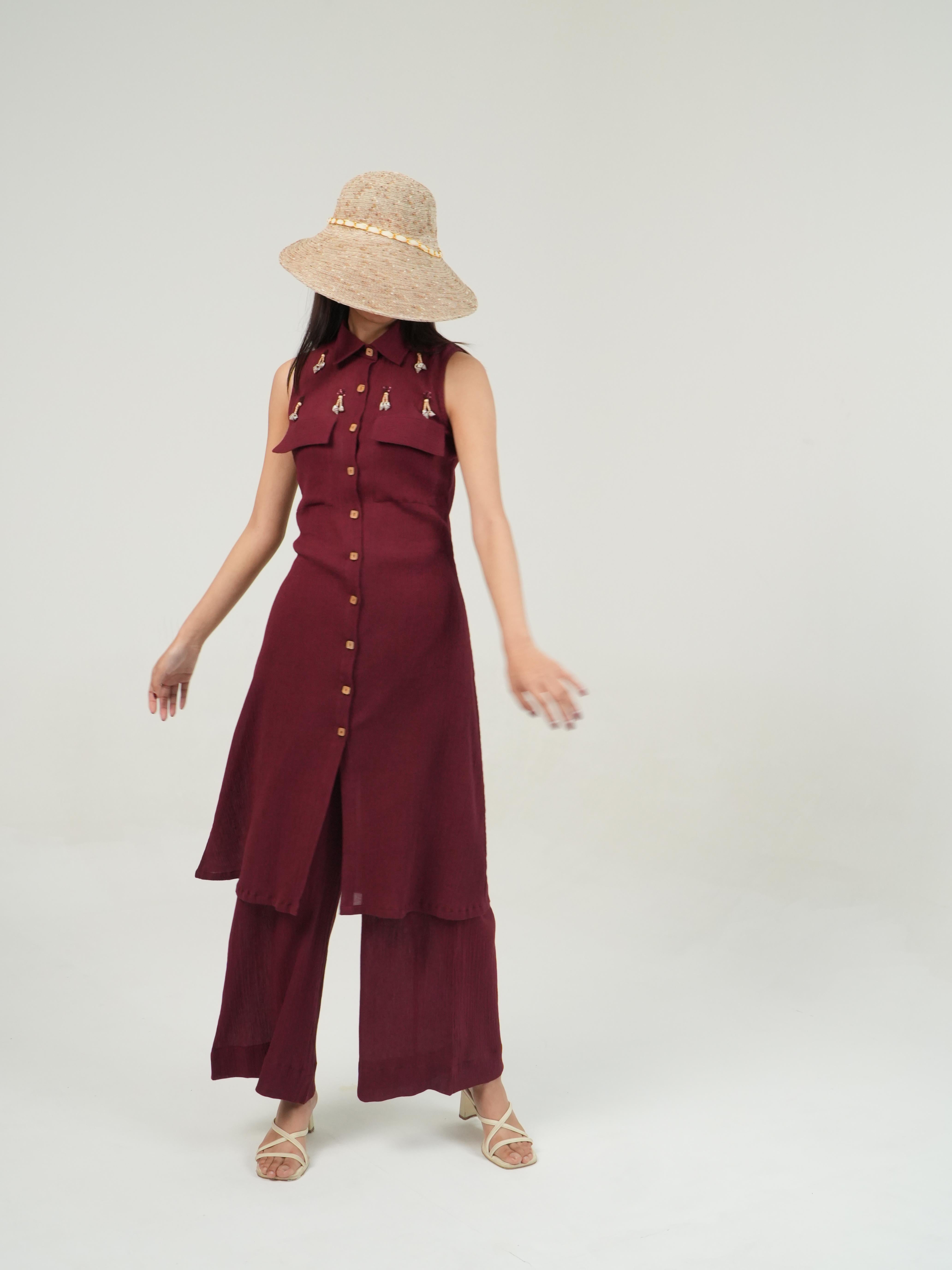 Vanshitaaz Merlot Crinkled Cotton Co-ord