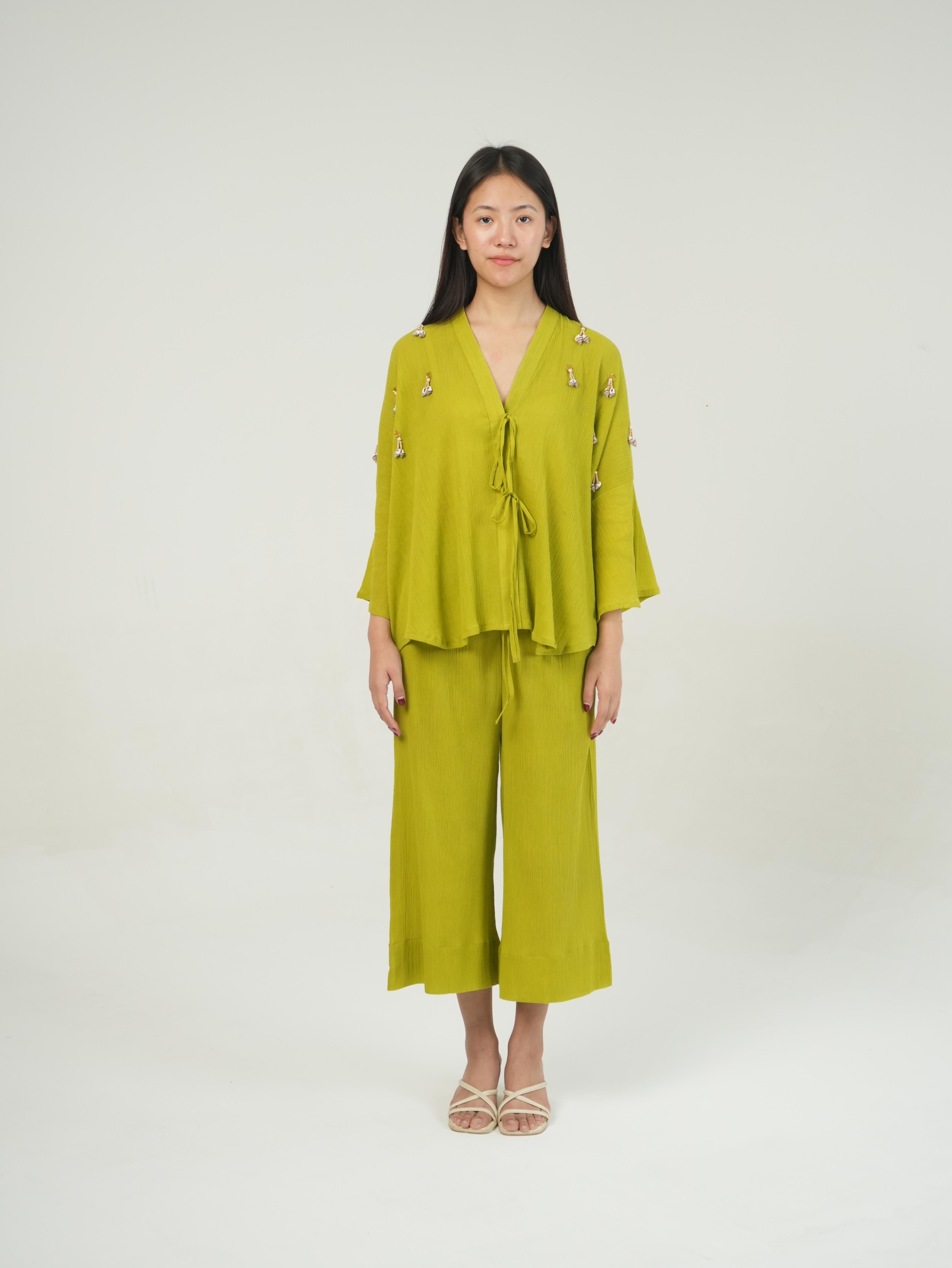 Vanshitaaz Lime Green Crinkled Cotton Co-ord