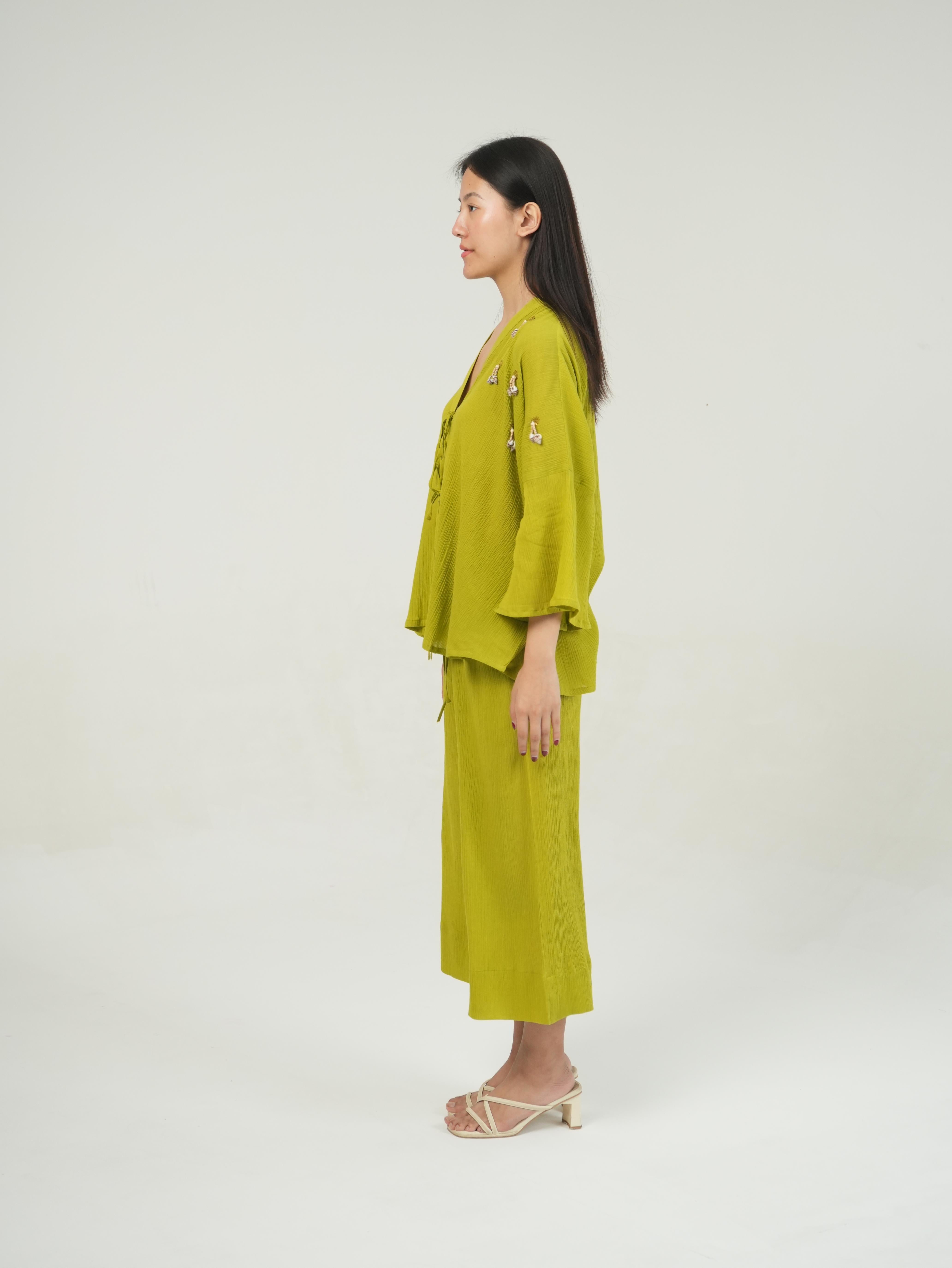 Vanshitaaz Lime Green Crinkled Cotton Co-ord