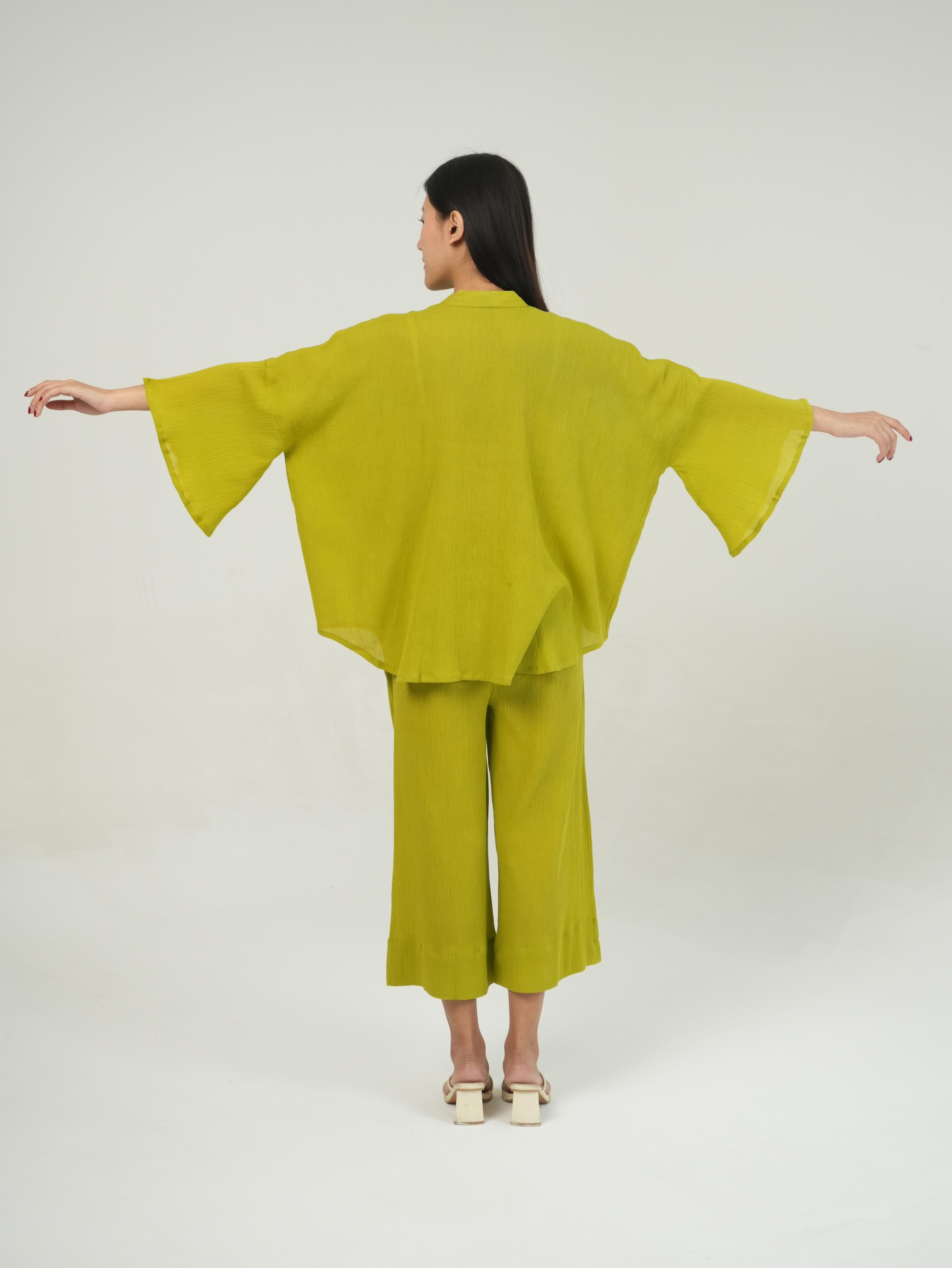Vanshitaaz Lime Green Crinkled Cotton Co-ord
