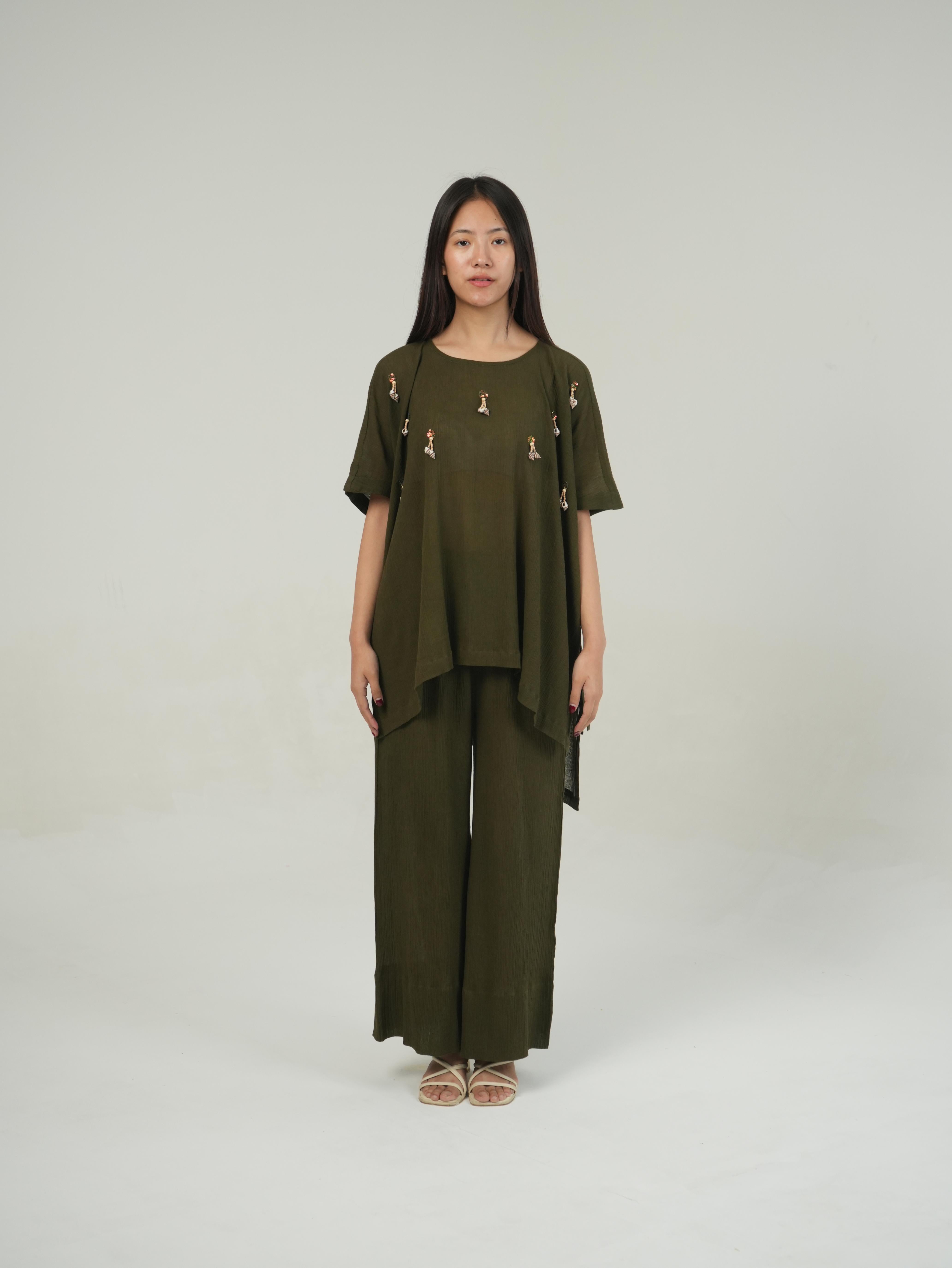 Vanshitaaz Olive Crinkled Cotton Co-ord