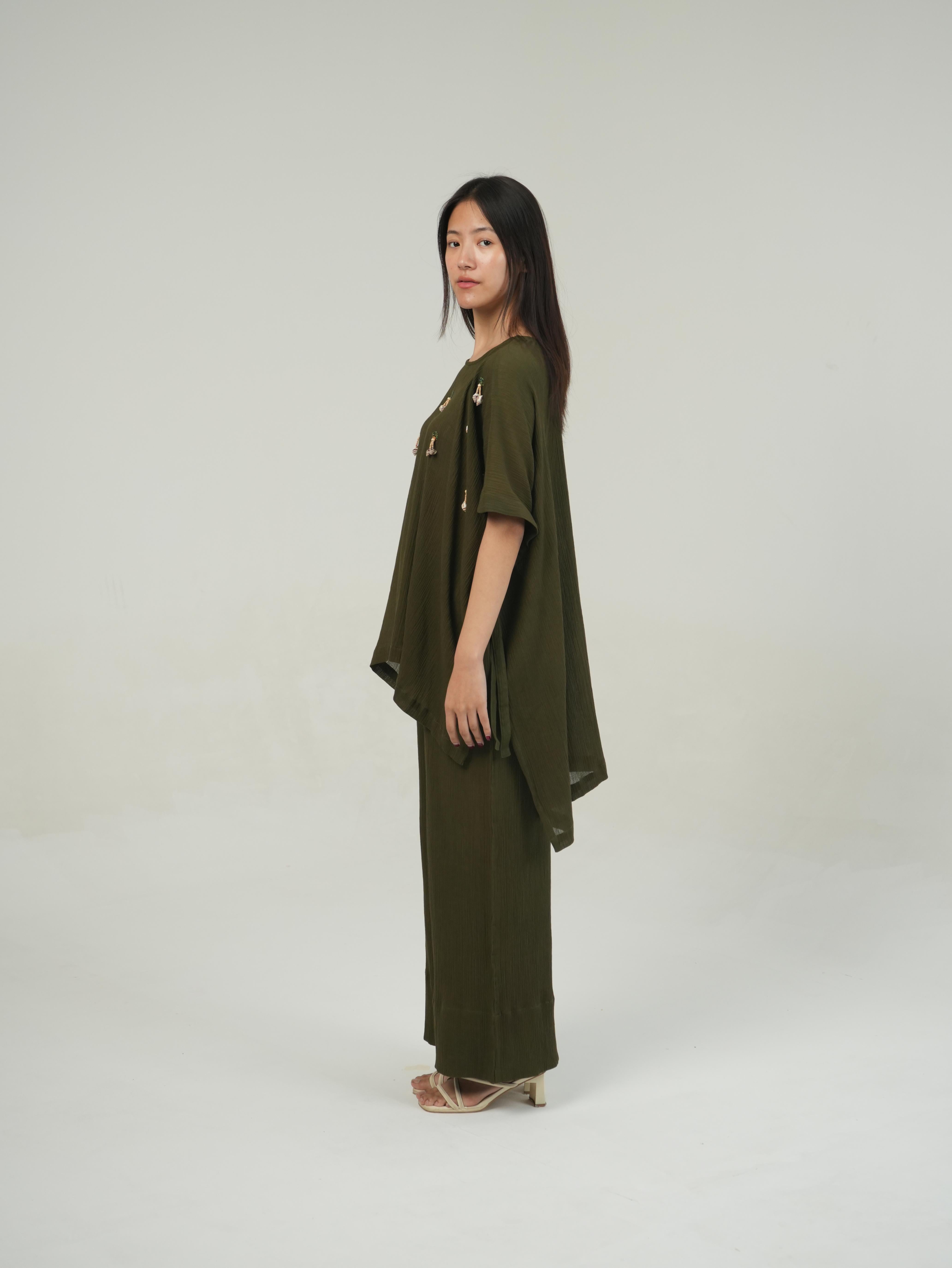 Vanshitaaz Olive Crinkled Cotton Co-ord