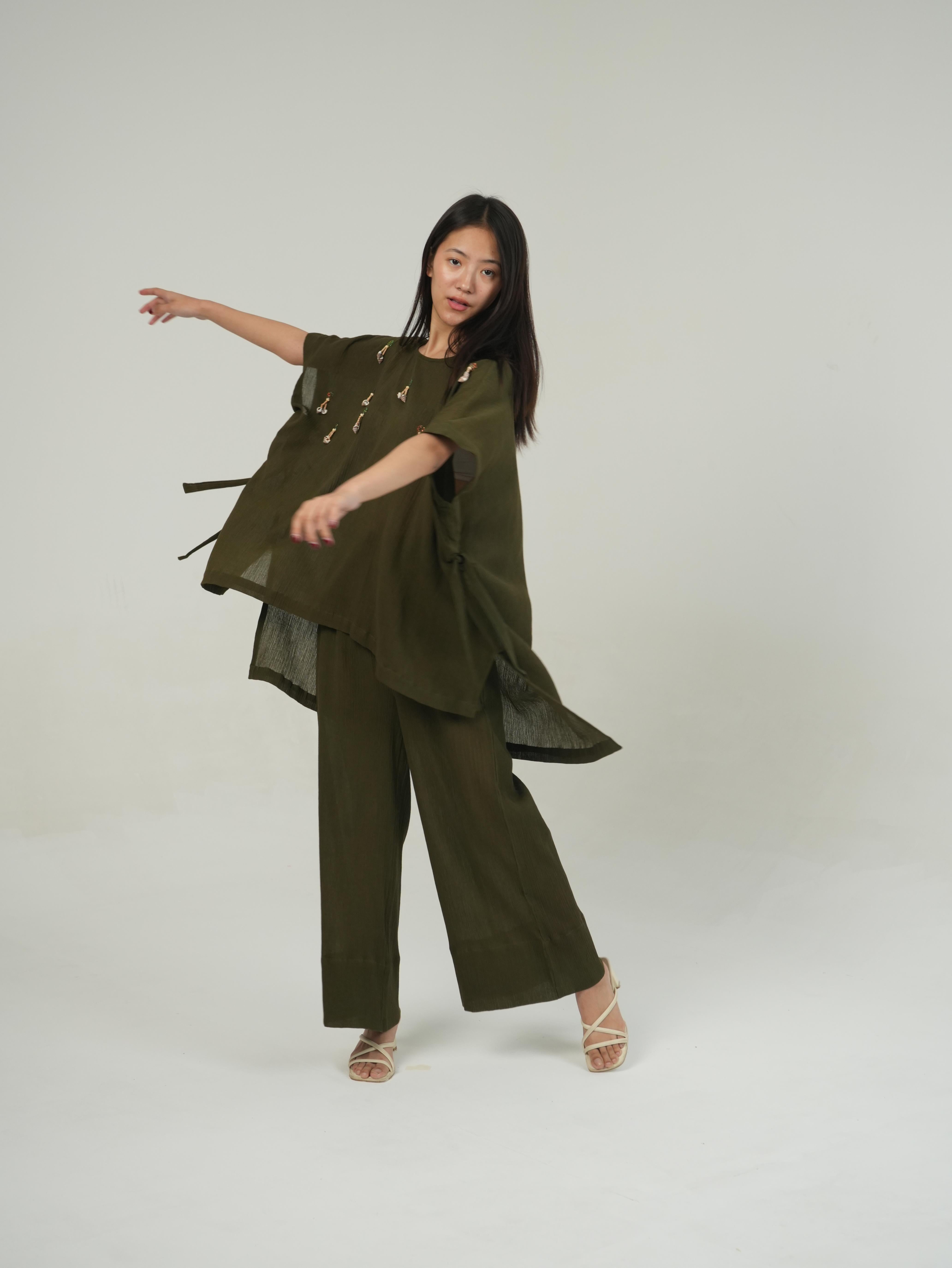 Vanshitaaz Olive Crinkled Cotton Co-ord