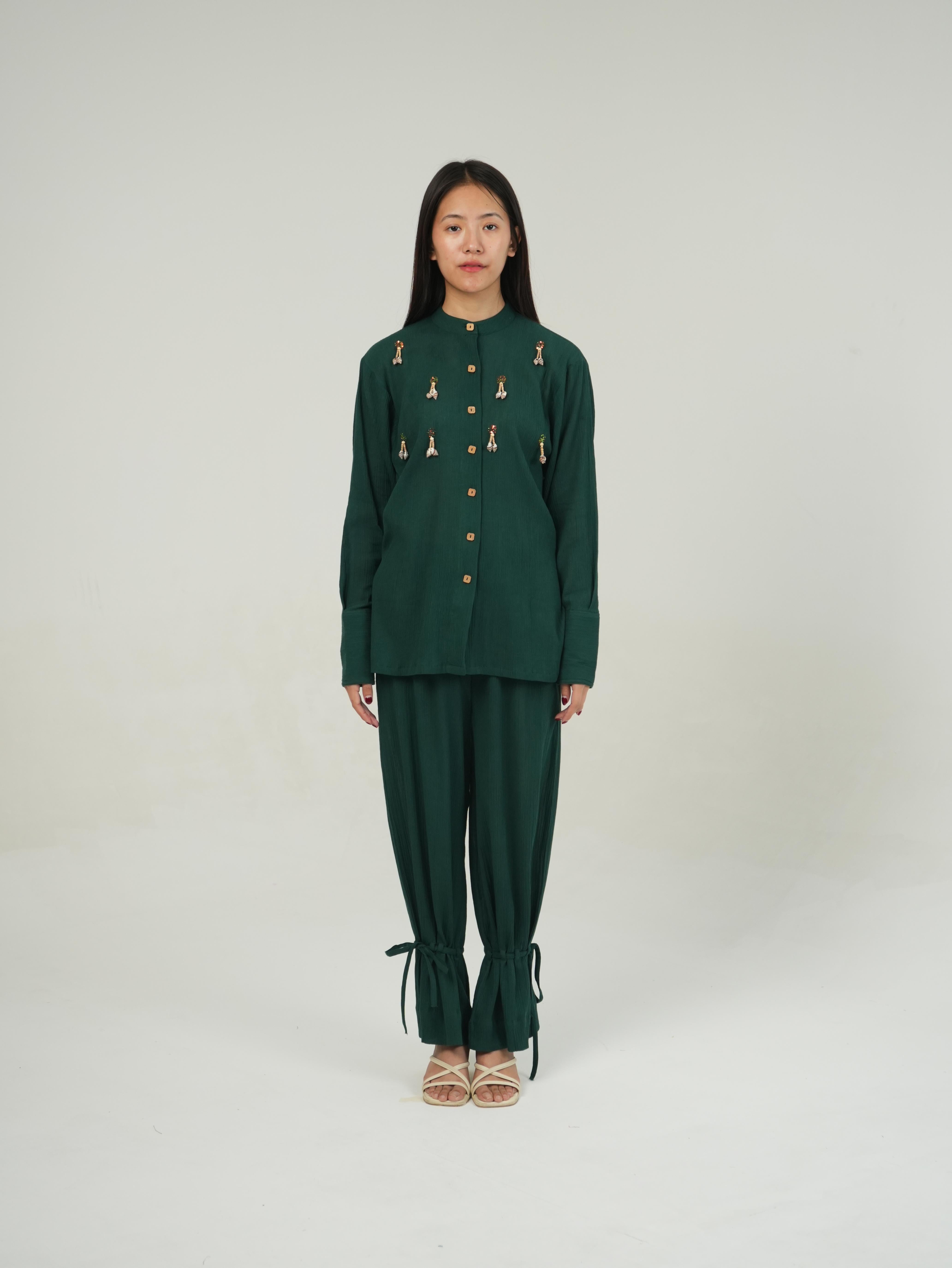 Vanshitaaz Racing Green Crinkled Cotton Co-ord