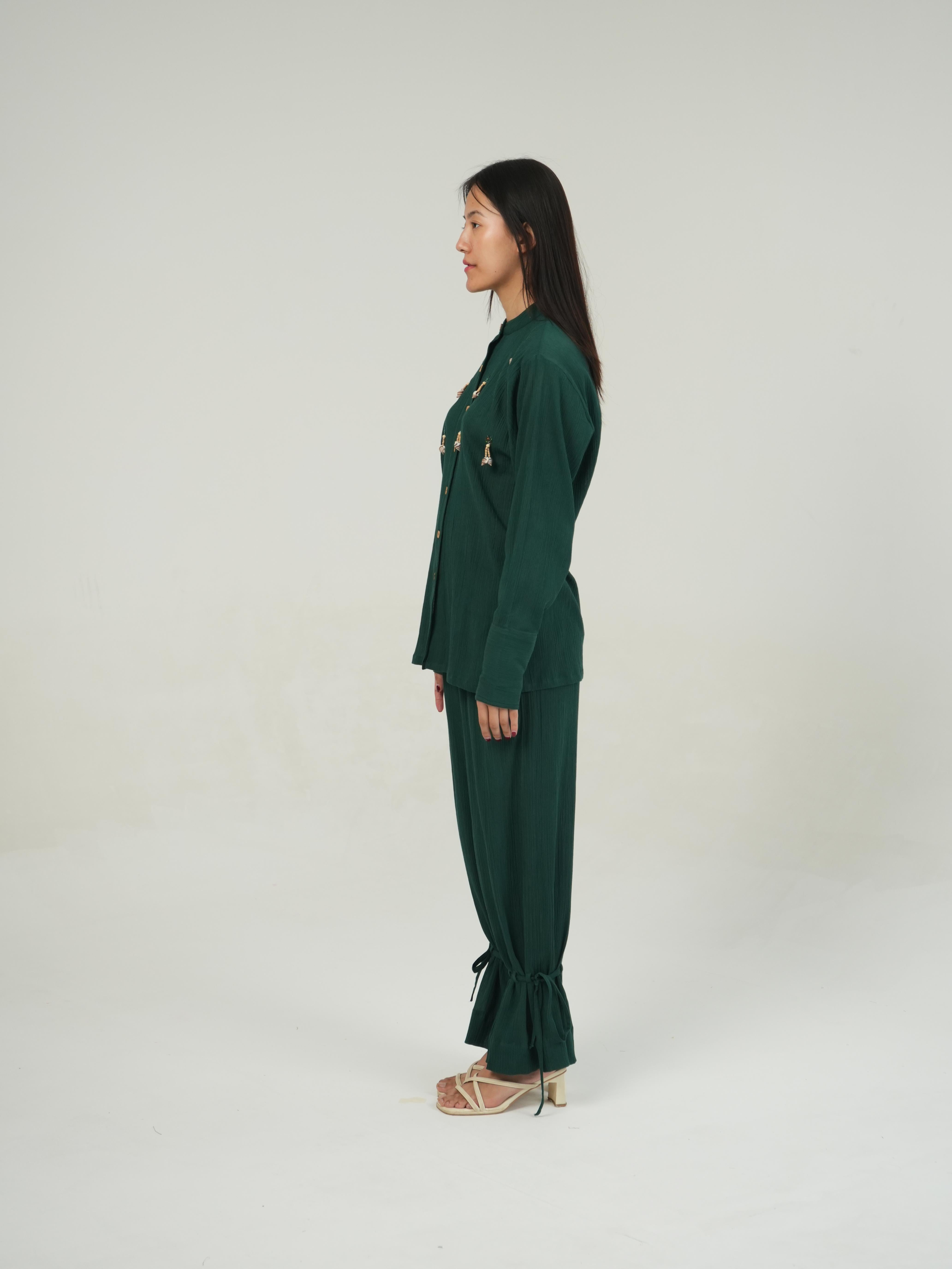 Vanshitaaz Racing Green Crinkled Cotton Co-ord