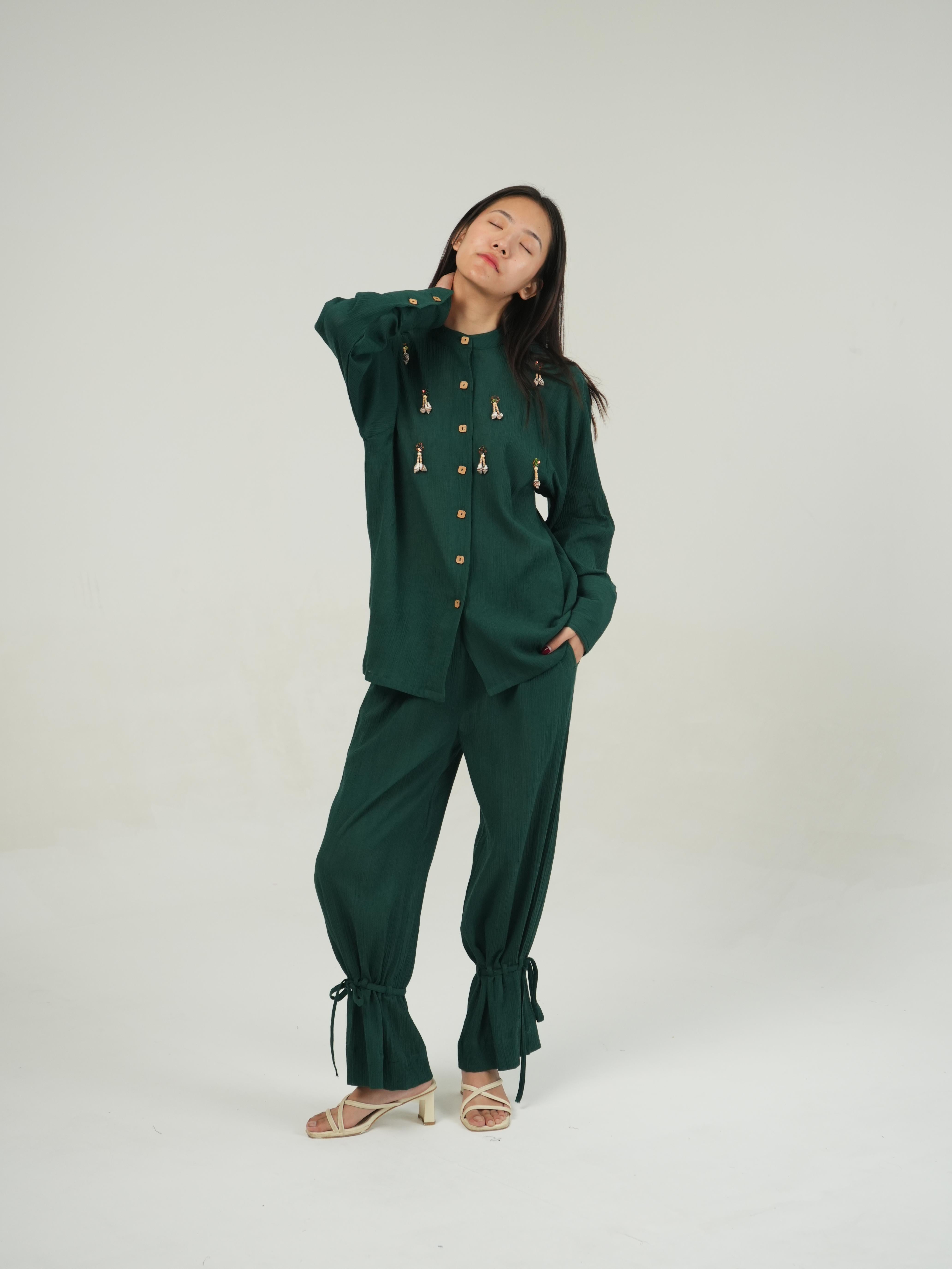 Vanshitaaz Racing Green Crinkled Cotton Co-ord