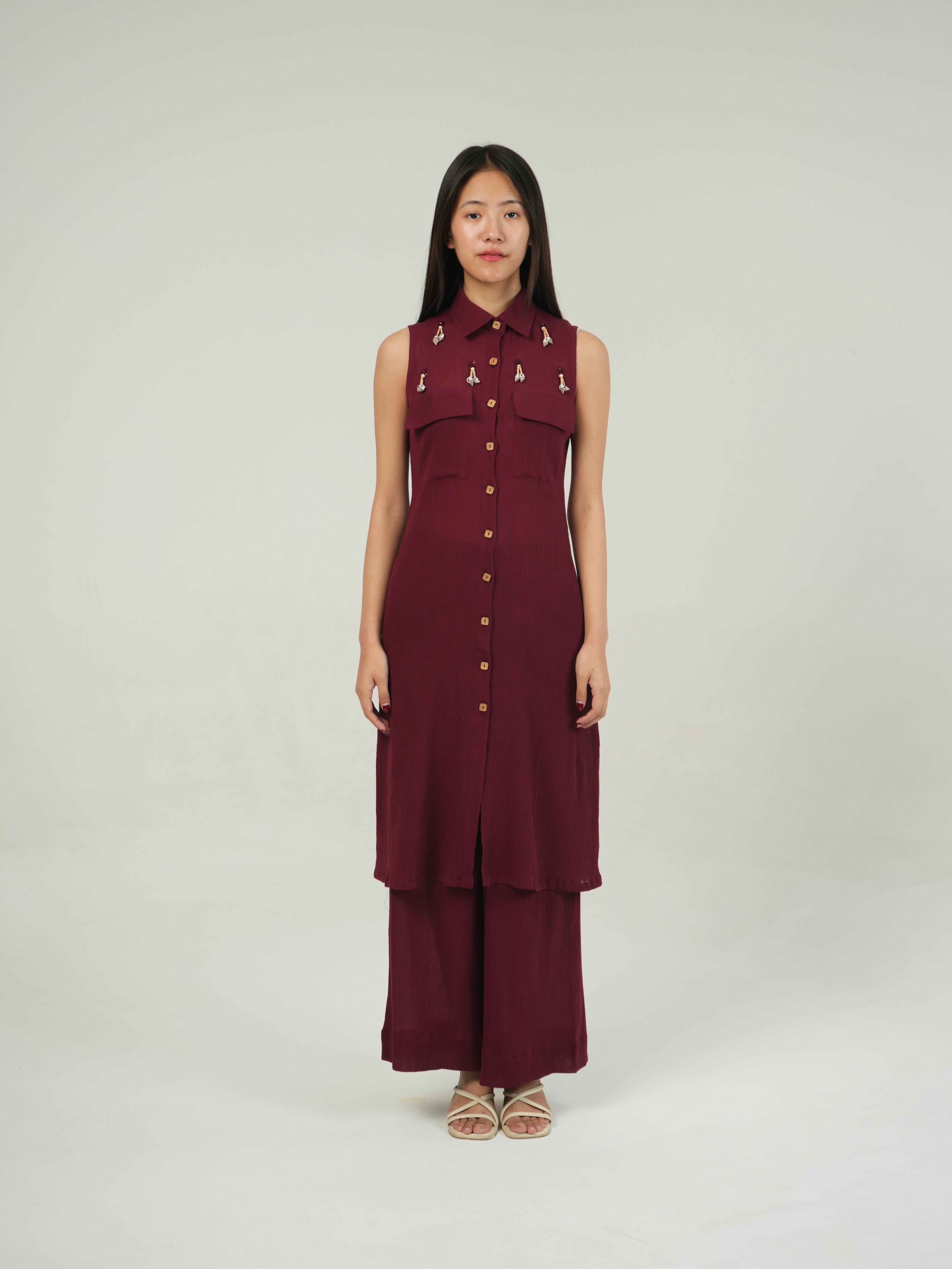 Vanshitaaz Merlot Crinkled Cotton Co-ord