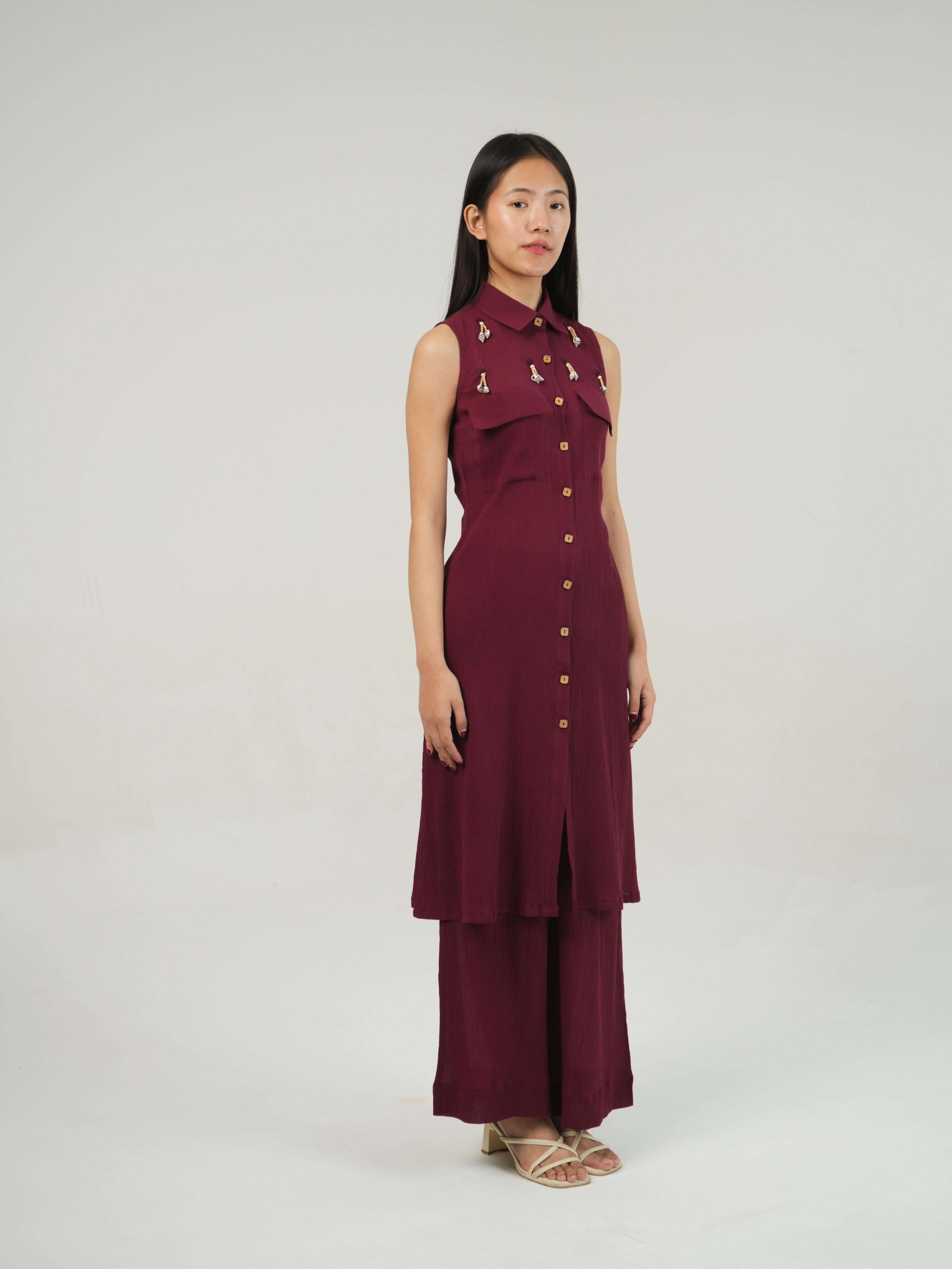 Vanshitaaz Merlot Crinkled Cotton Co-ord