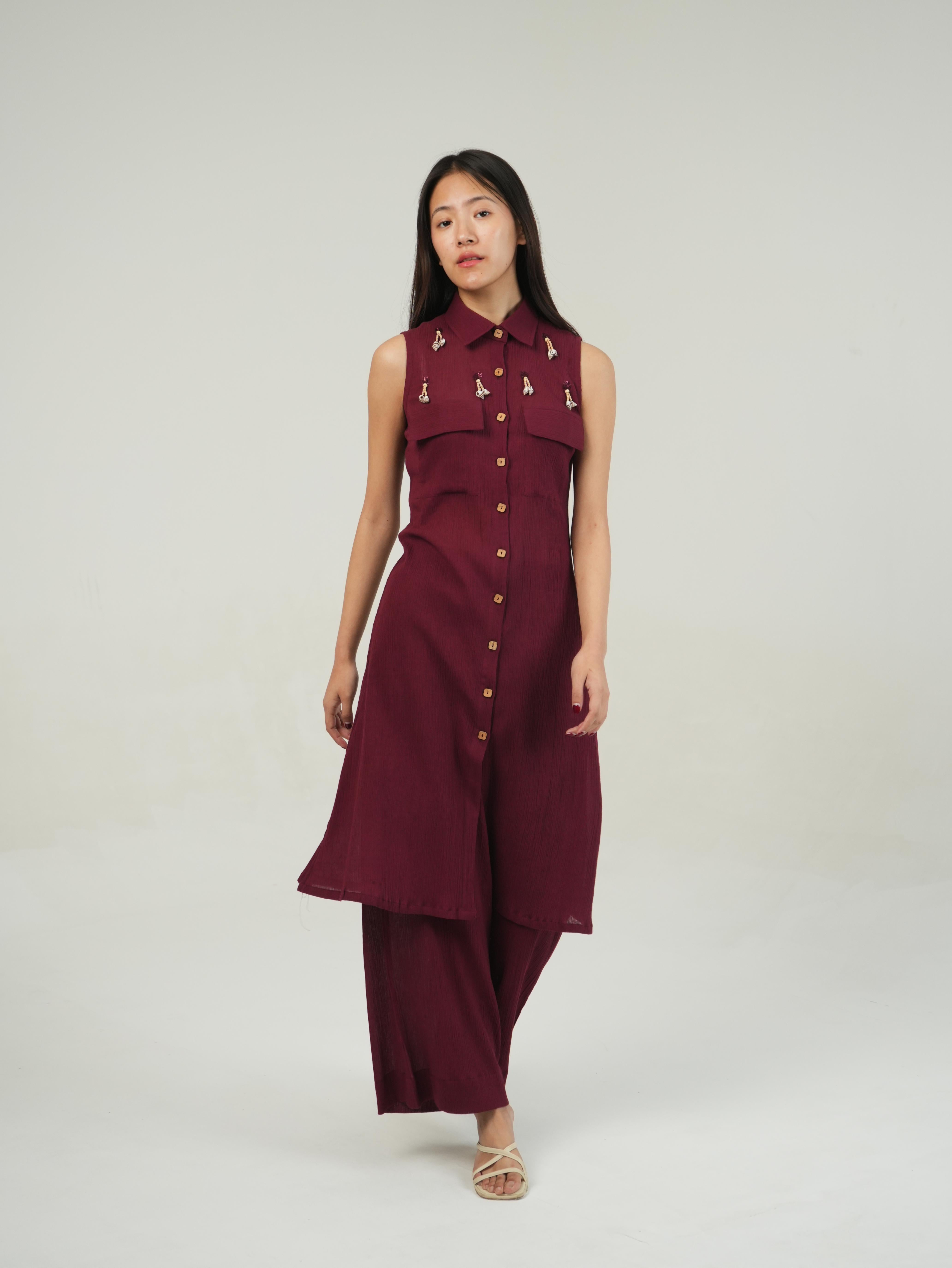 Vanshitaaz Merlot Crinkled Cotton Co-ord