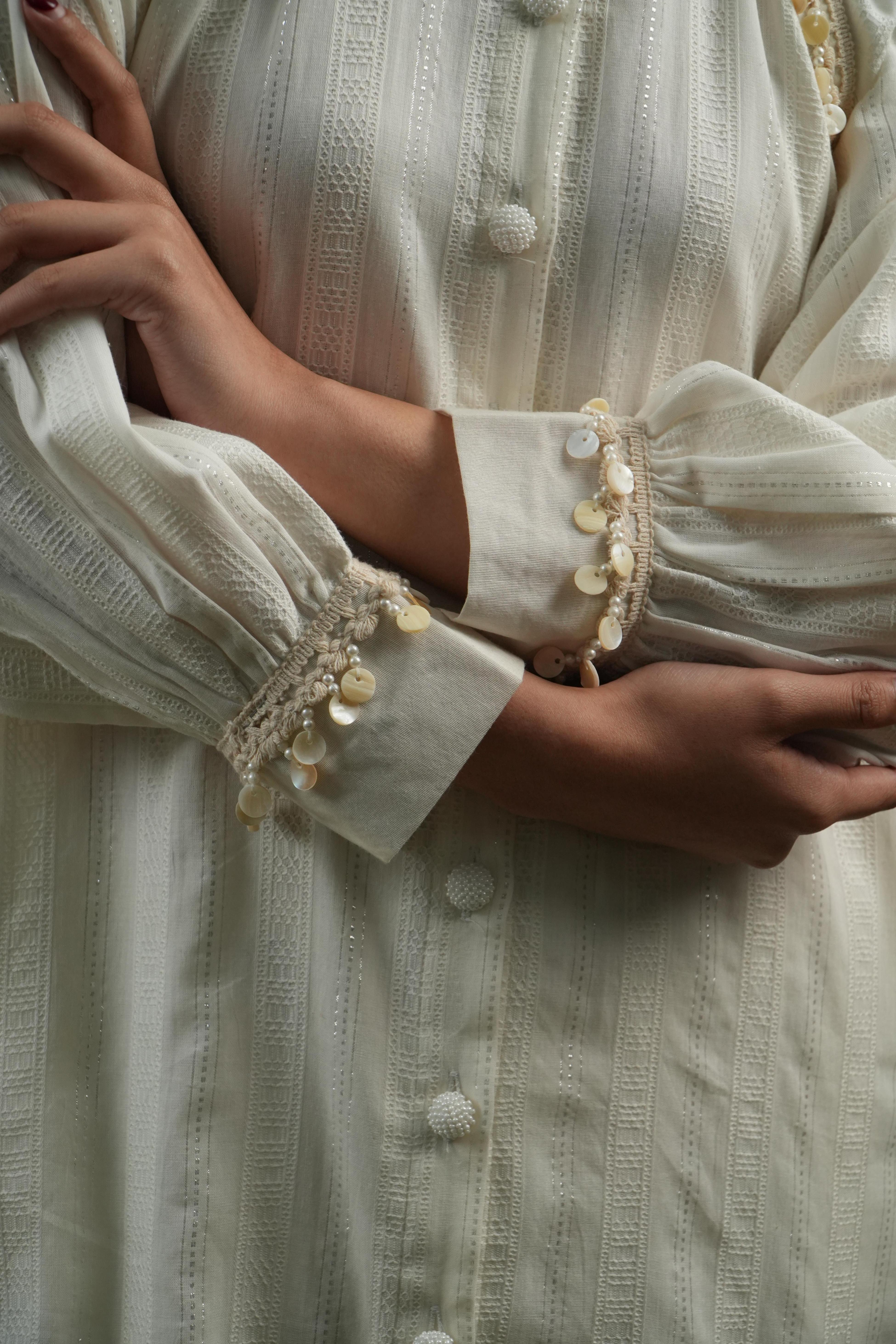 Vanshitaaz Ivory Longline Button-Down Shirt & Wide-Leg Pants Set