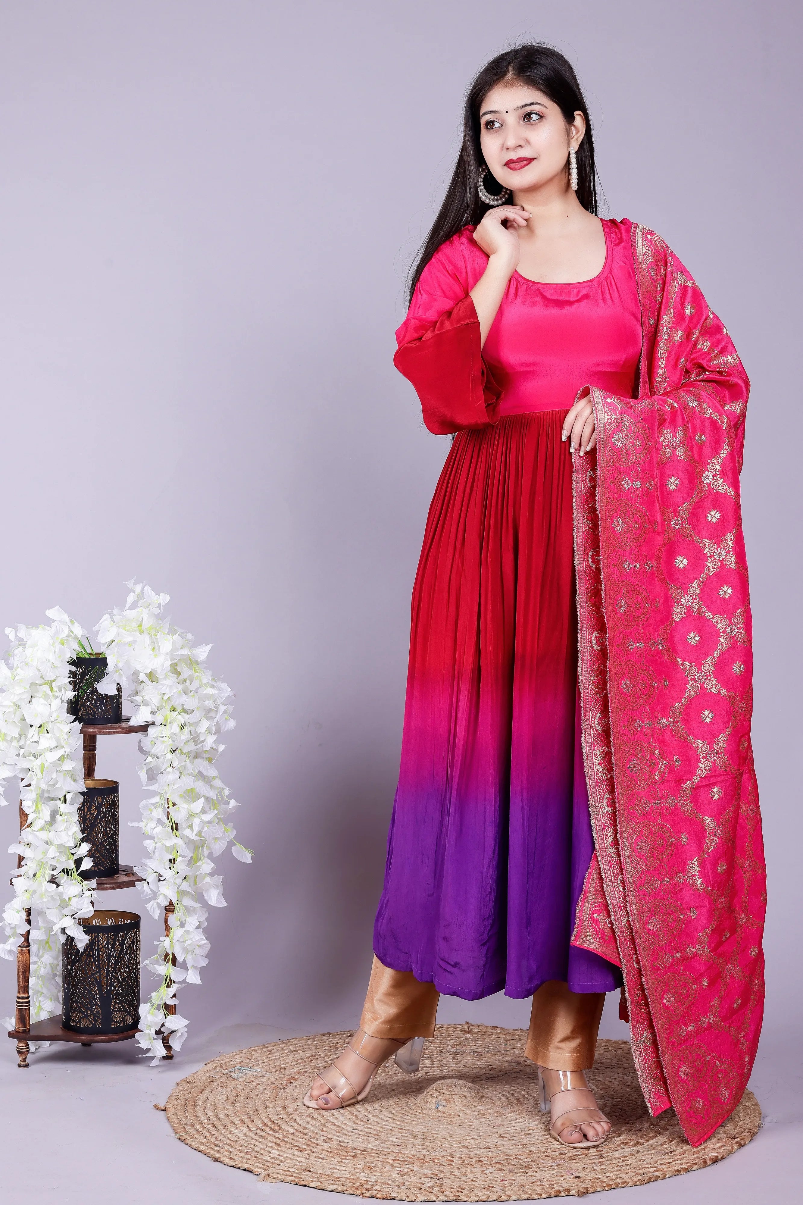 Ombre Pink Purple Kurta pant Dupatta