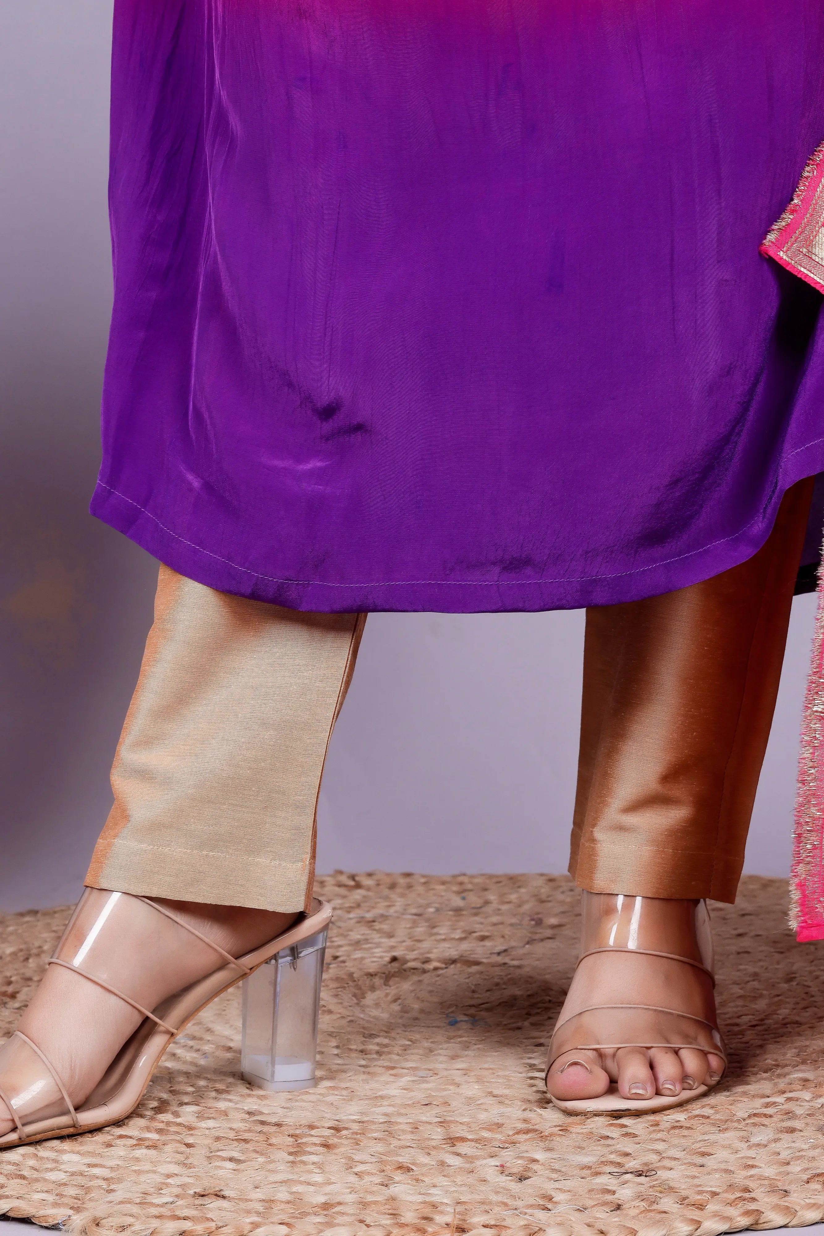 Ombre Pink Purple Kurta pant Dupatta