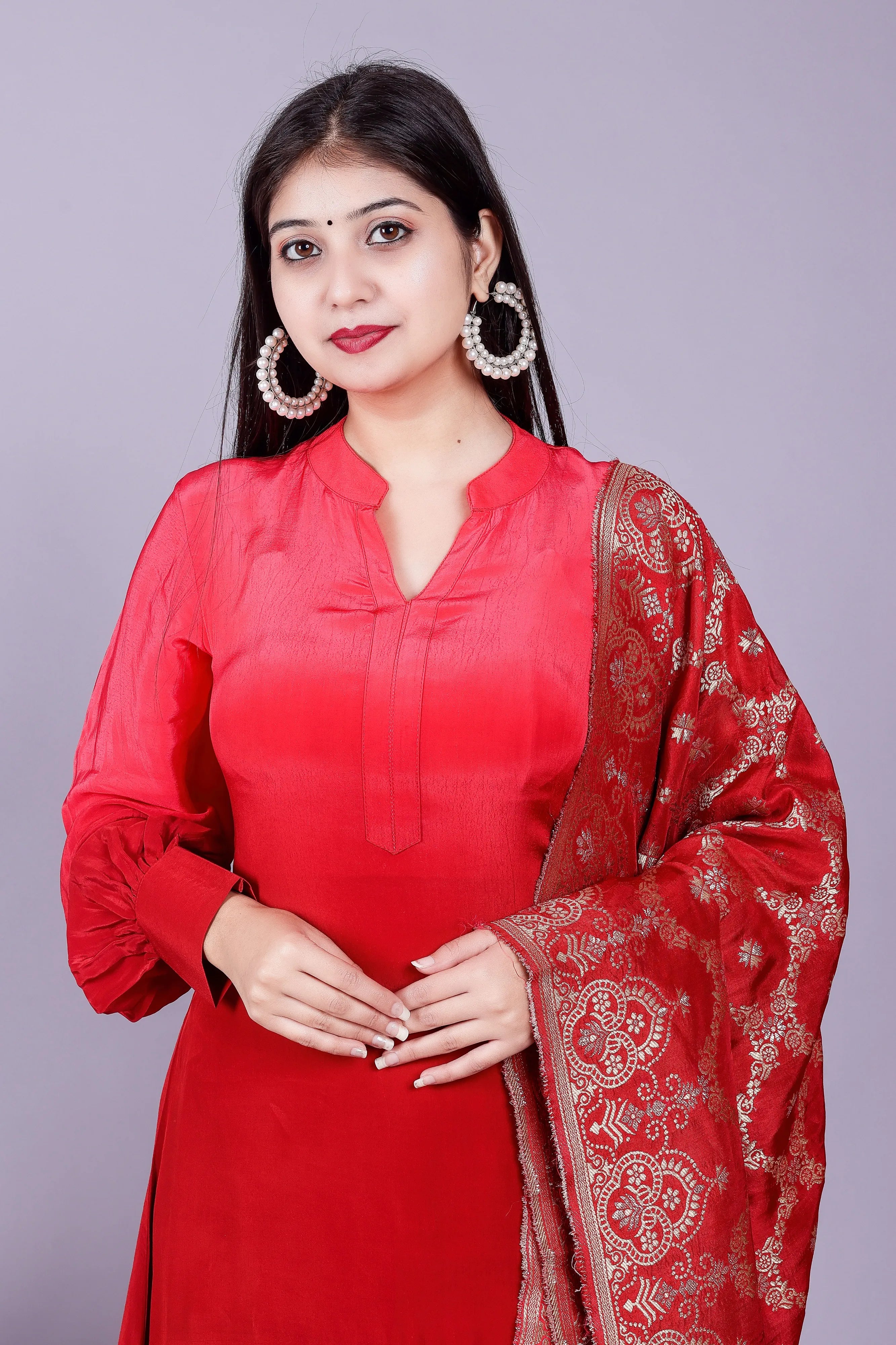 Ombre Maroon Pink Kurta-Pant with Brocade Dupatta