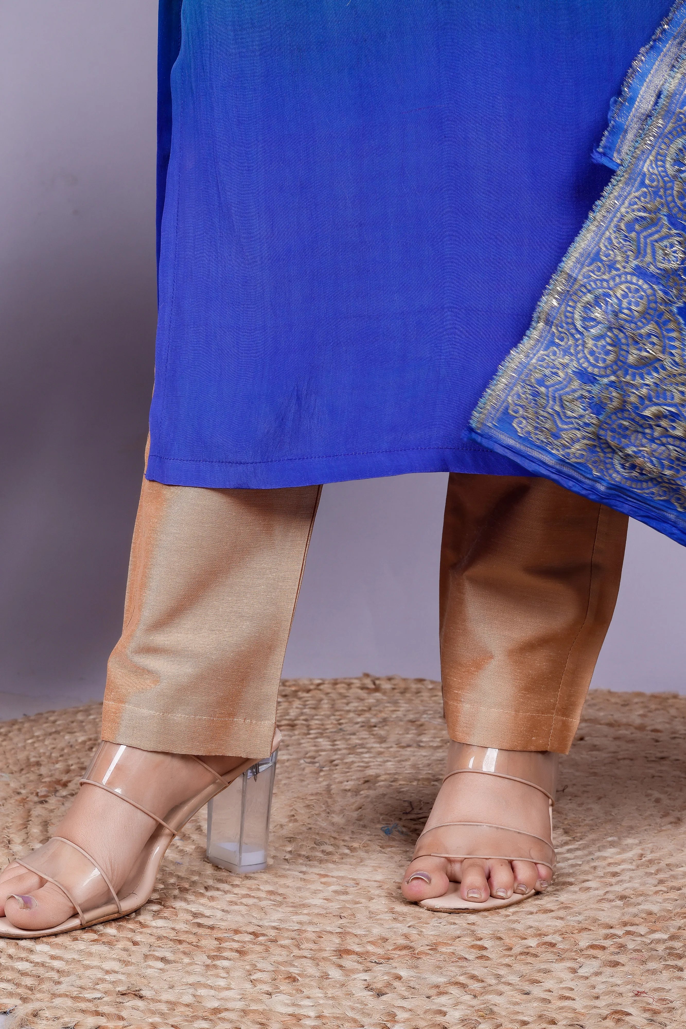 Ombre Bottle green Kurta Pant Brocade Dupatta