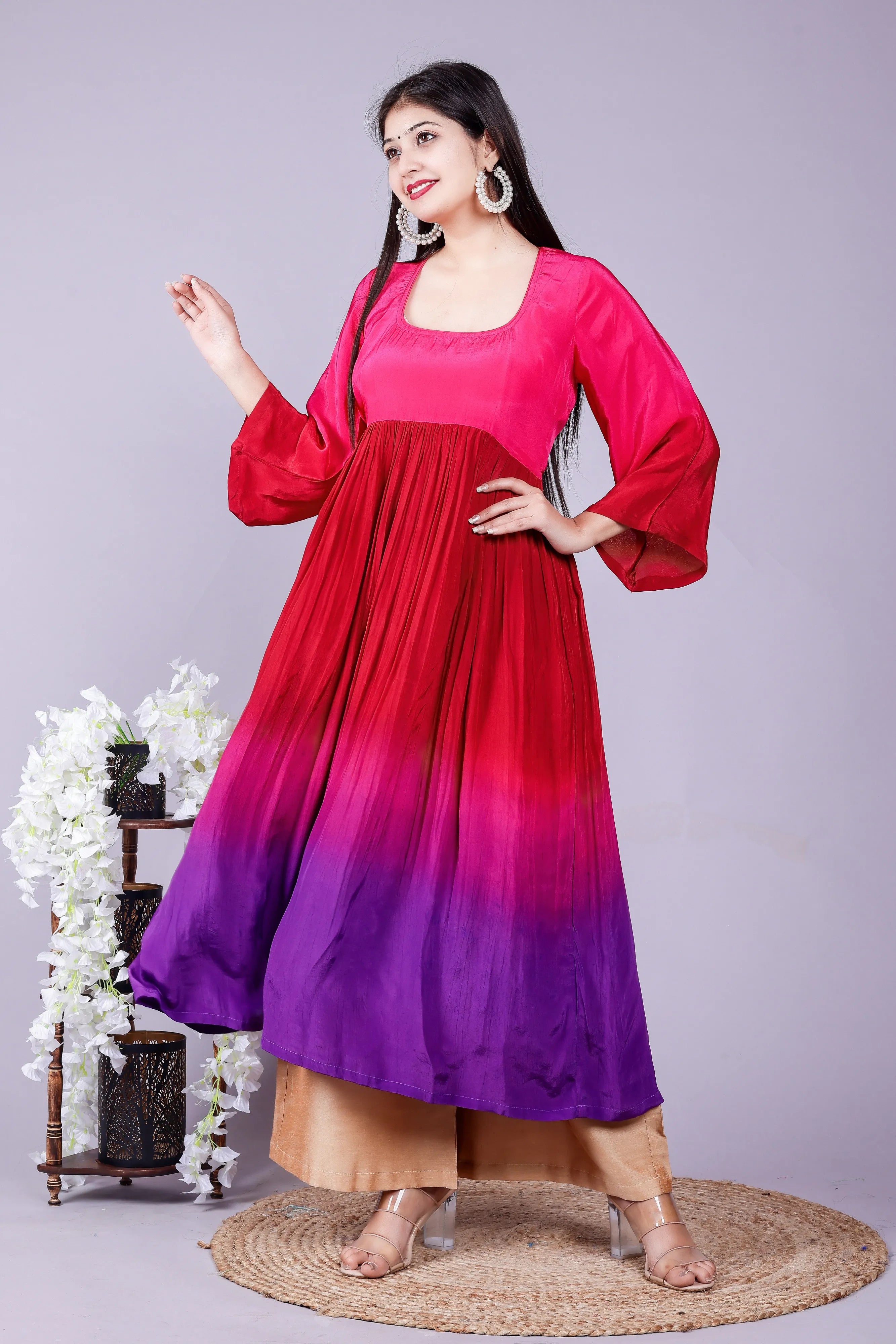 Ombre Pink Purple Kurta pant Dupatta