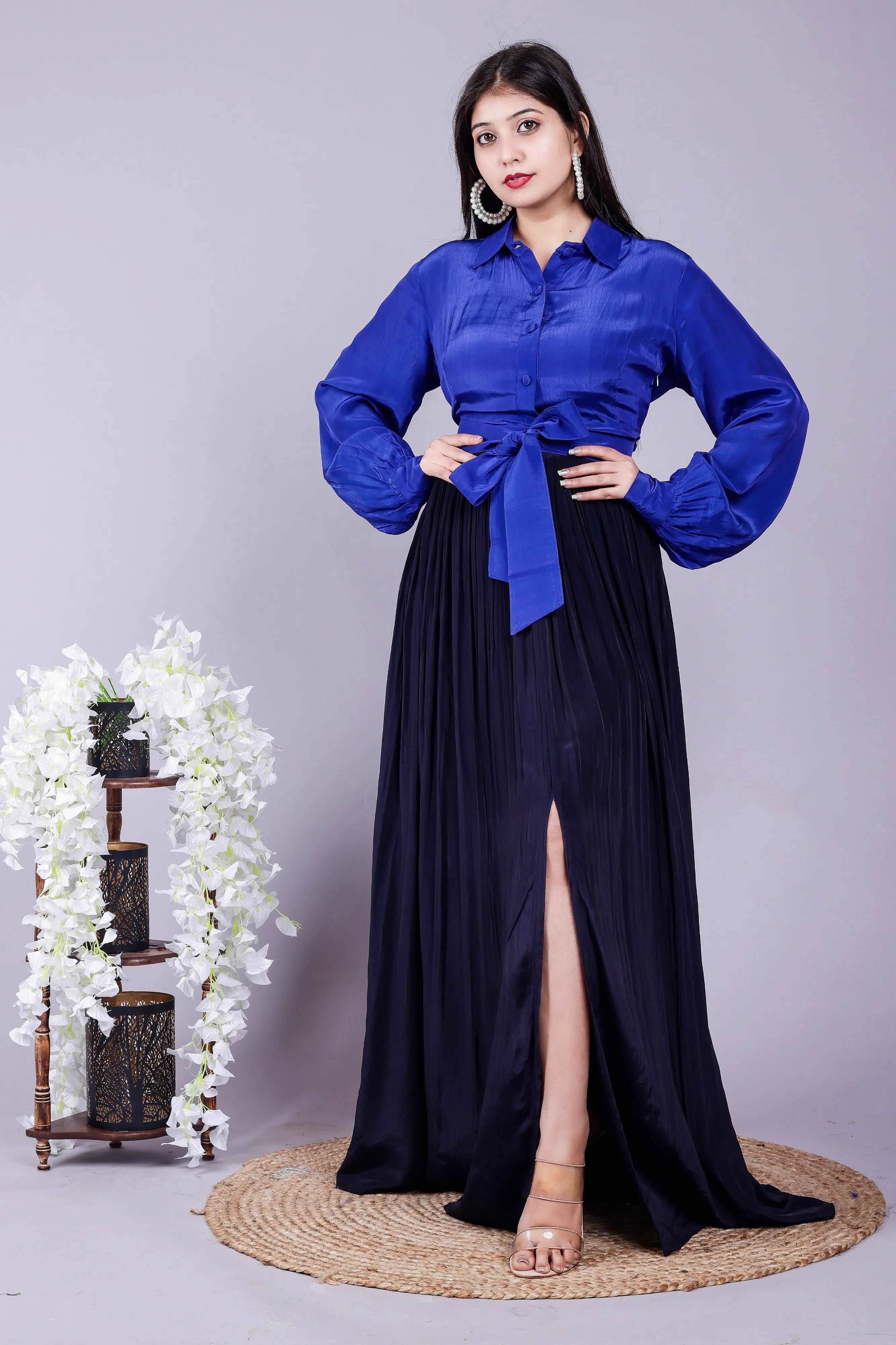Blue-Black slit dress