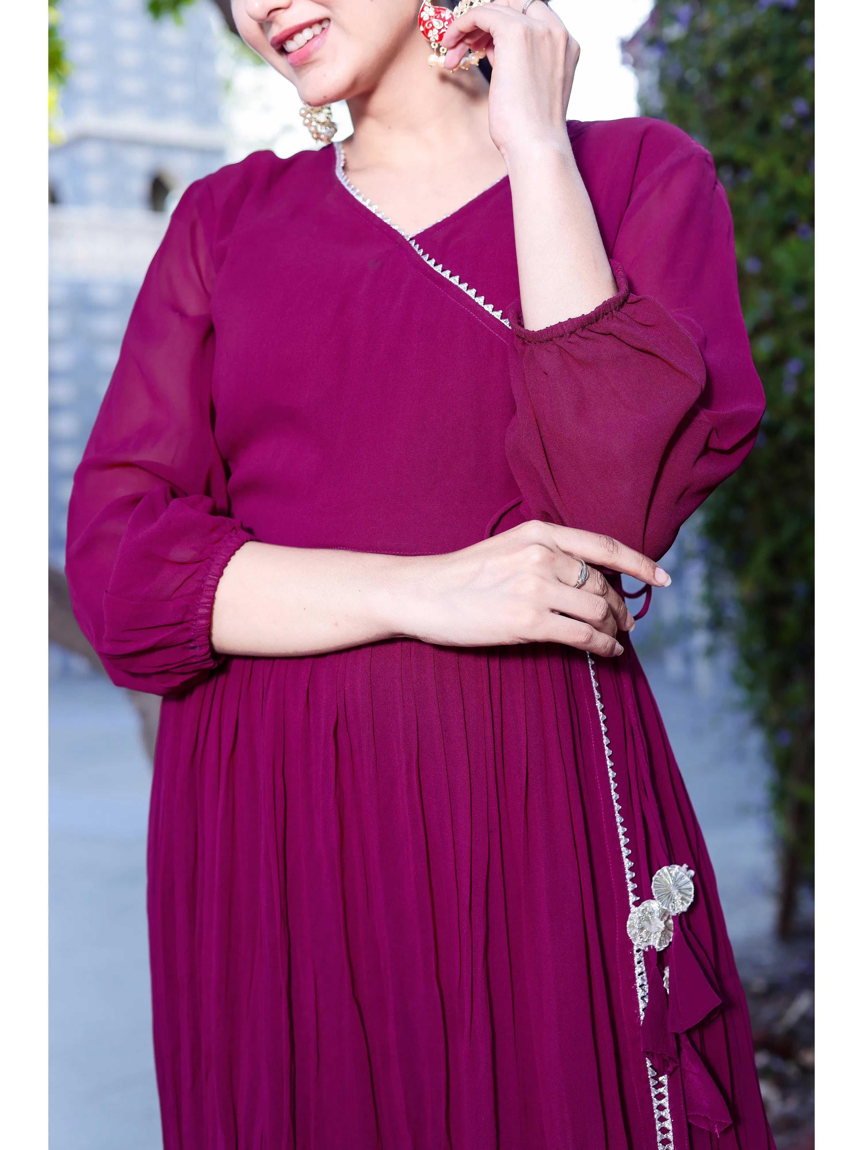 Magenta Angrakha plazo with organza dupatta
