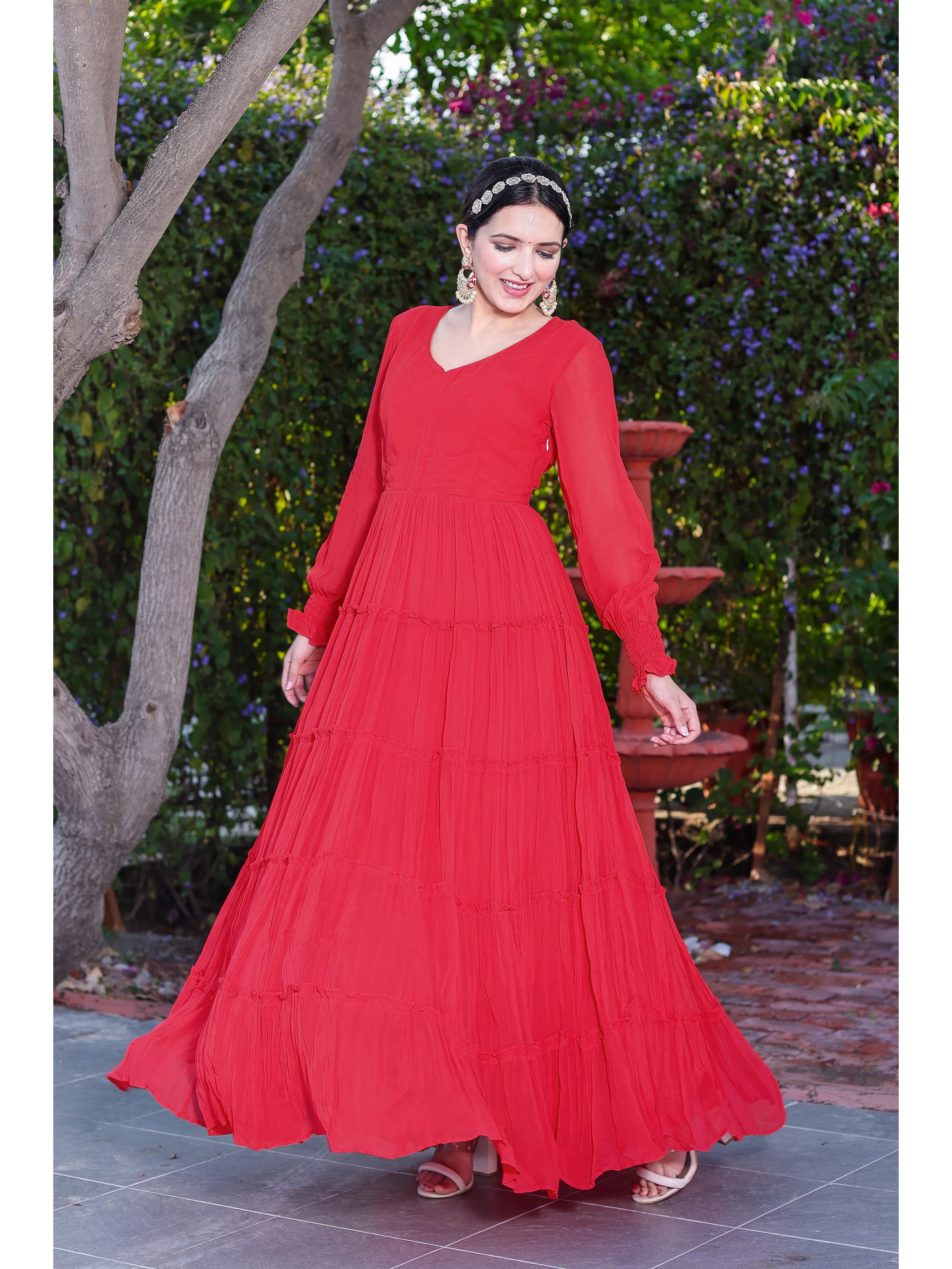 Georgette Red Long Gown