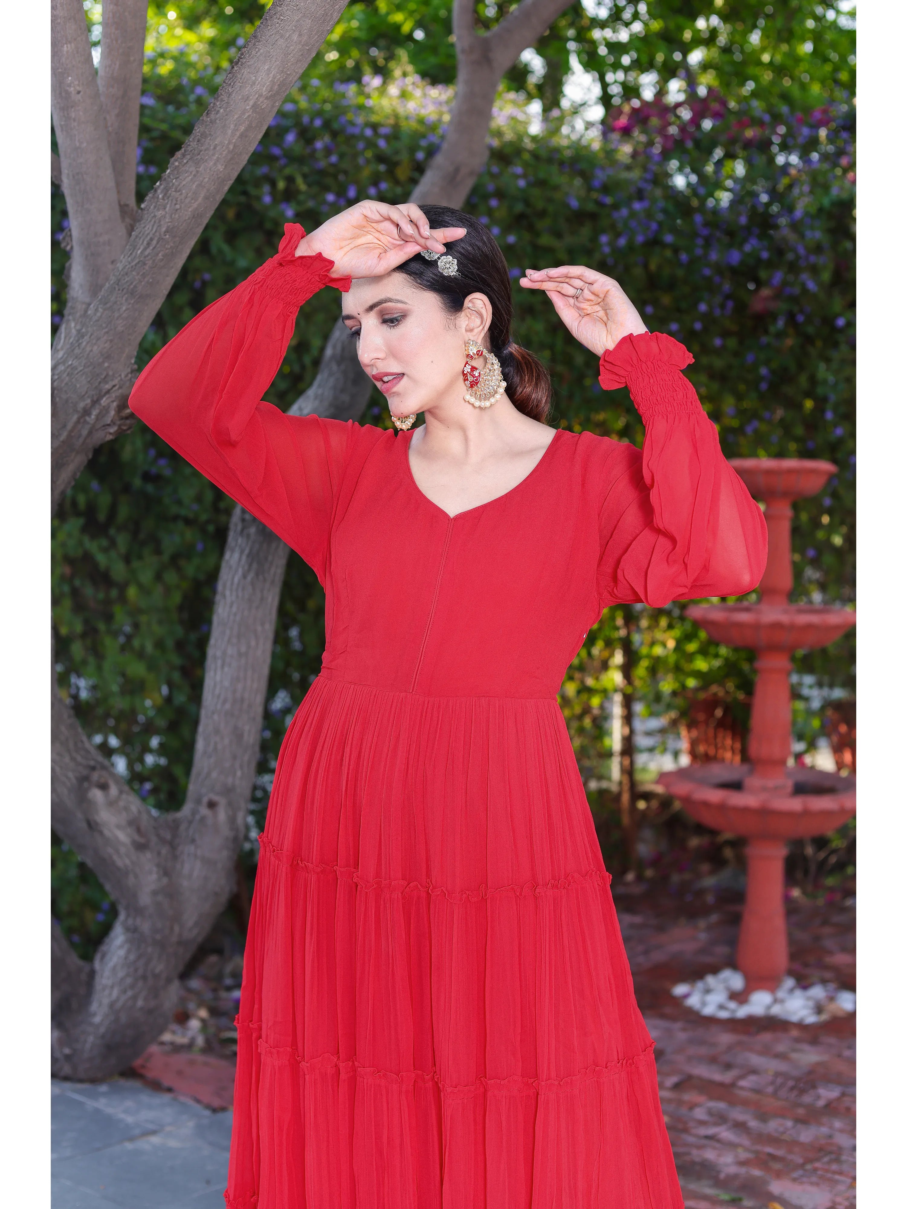 Georgette Red Long Gown