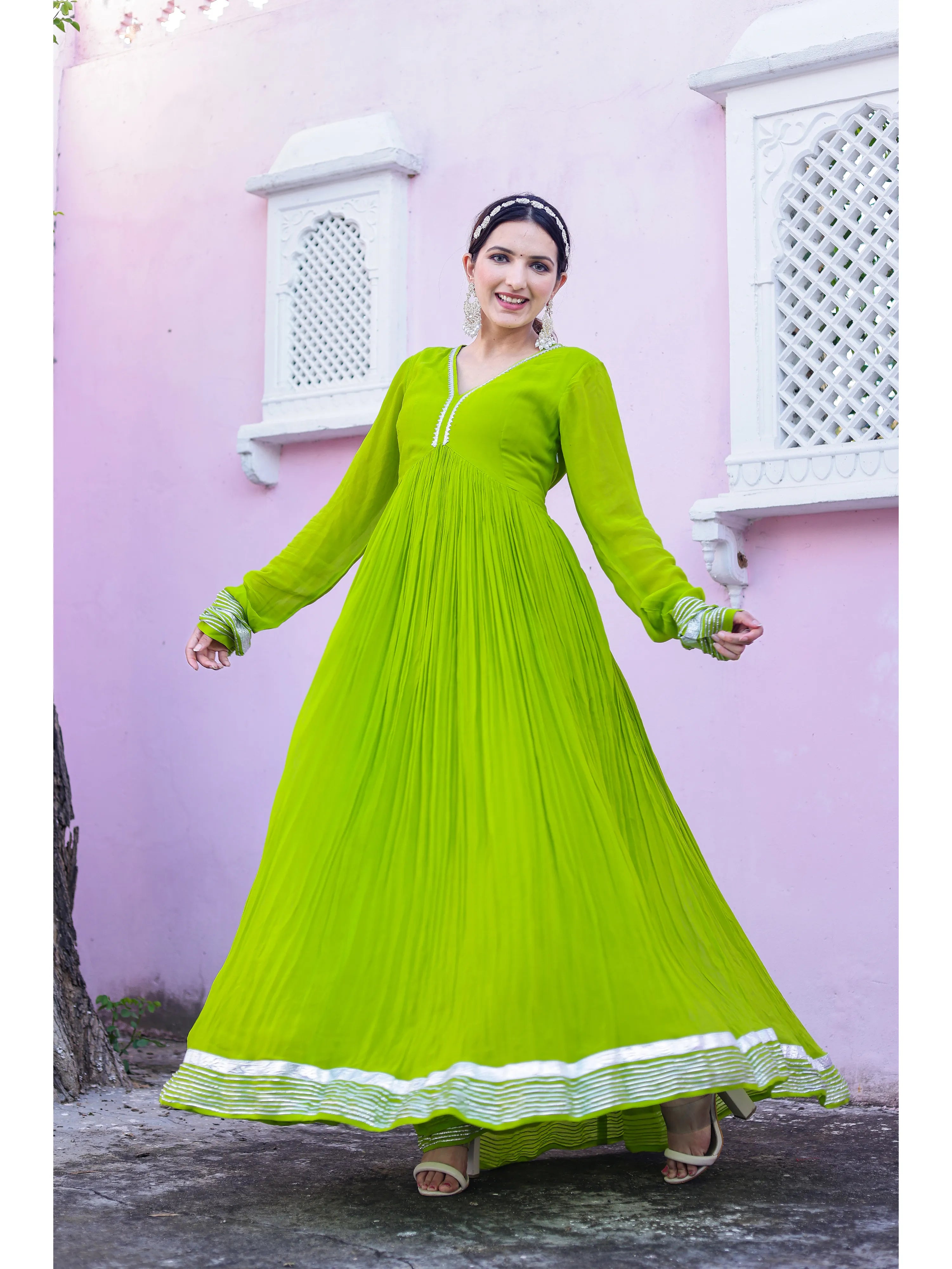 Georgette Lime Green Anarkali set