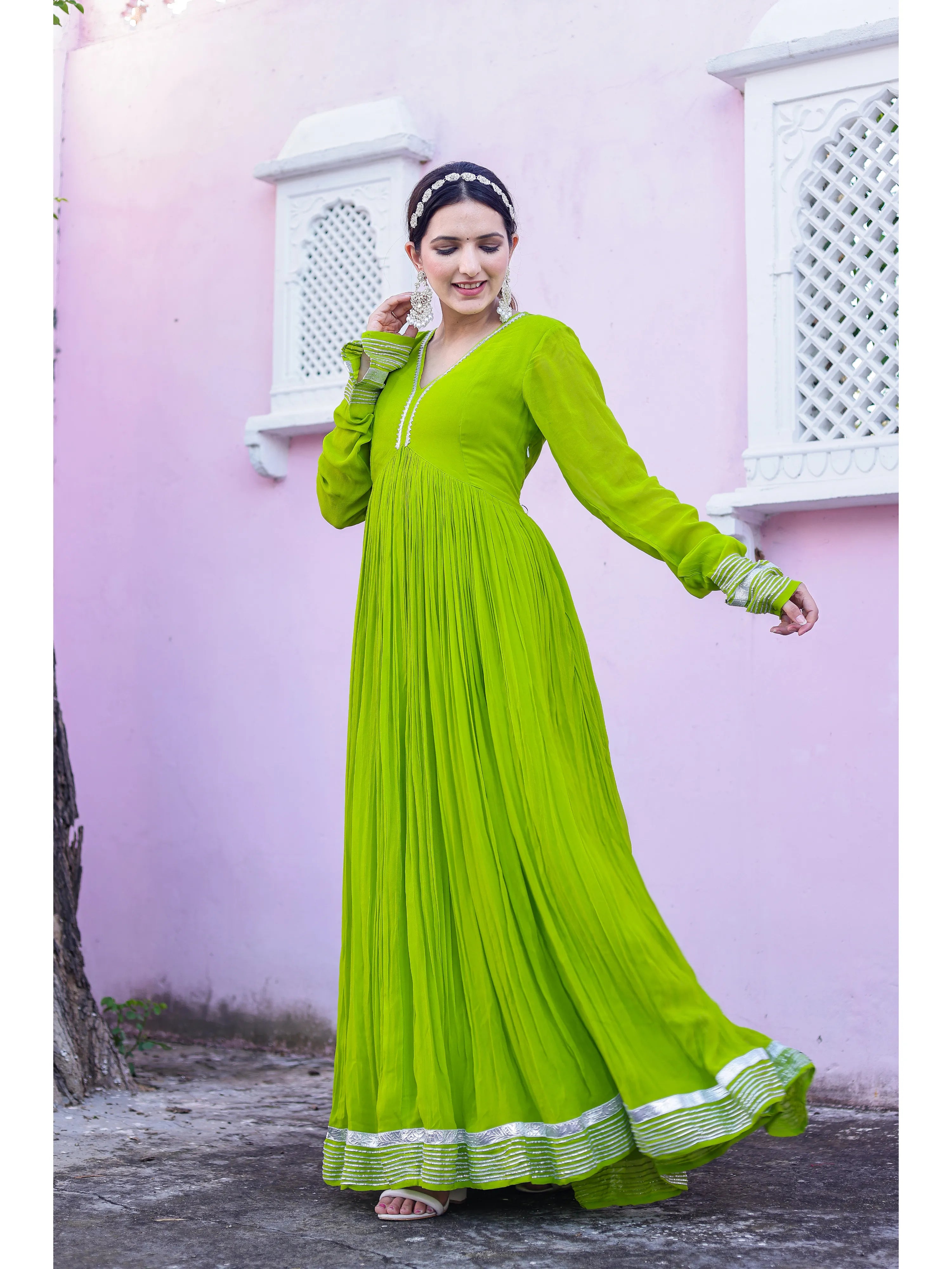 Georgette Lime Green Anarkali set