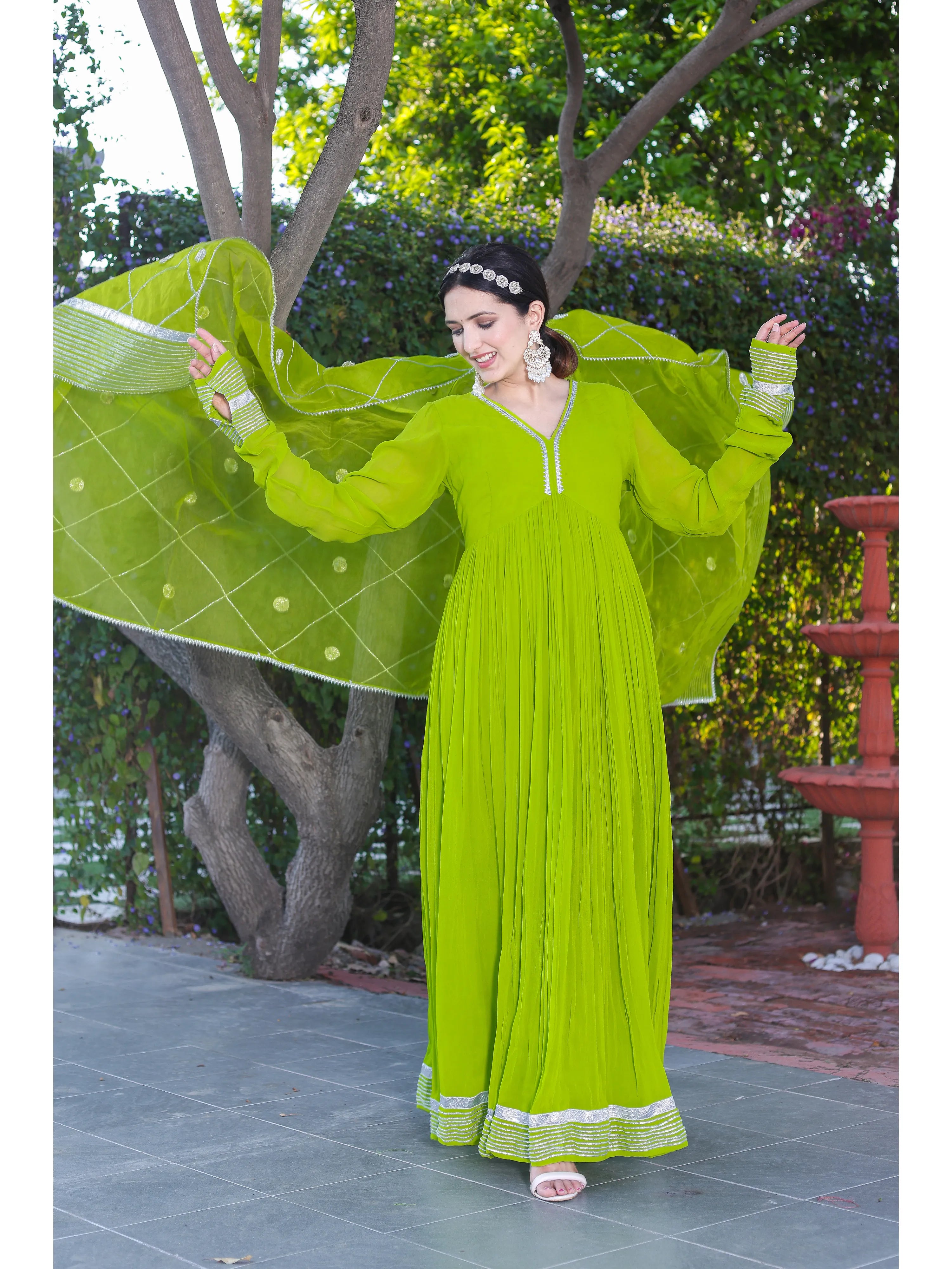 Georgette Lime Green Anarkali set