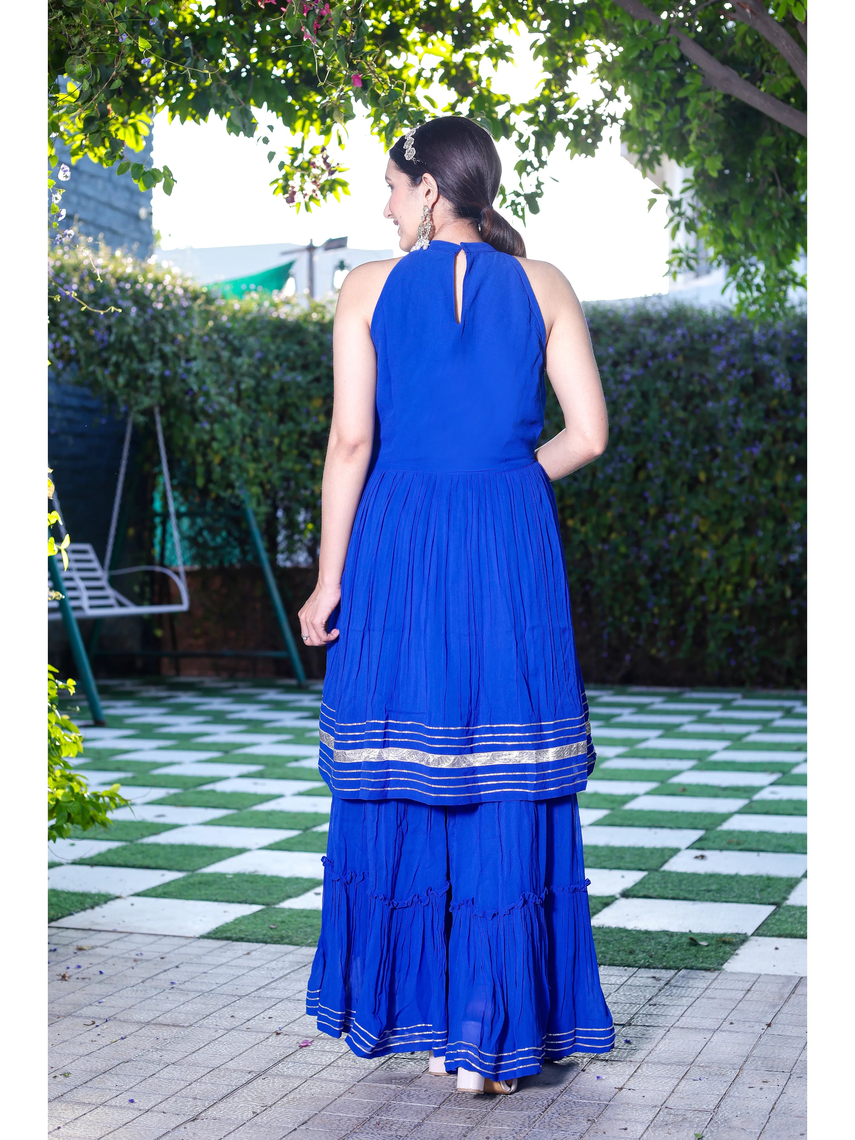 Cobalt Blue Peplum sharara set