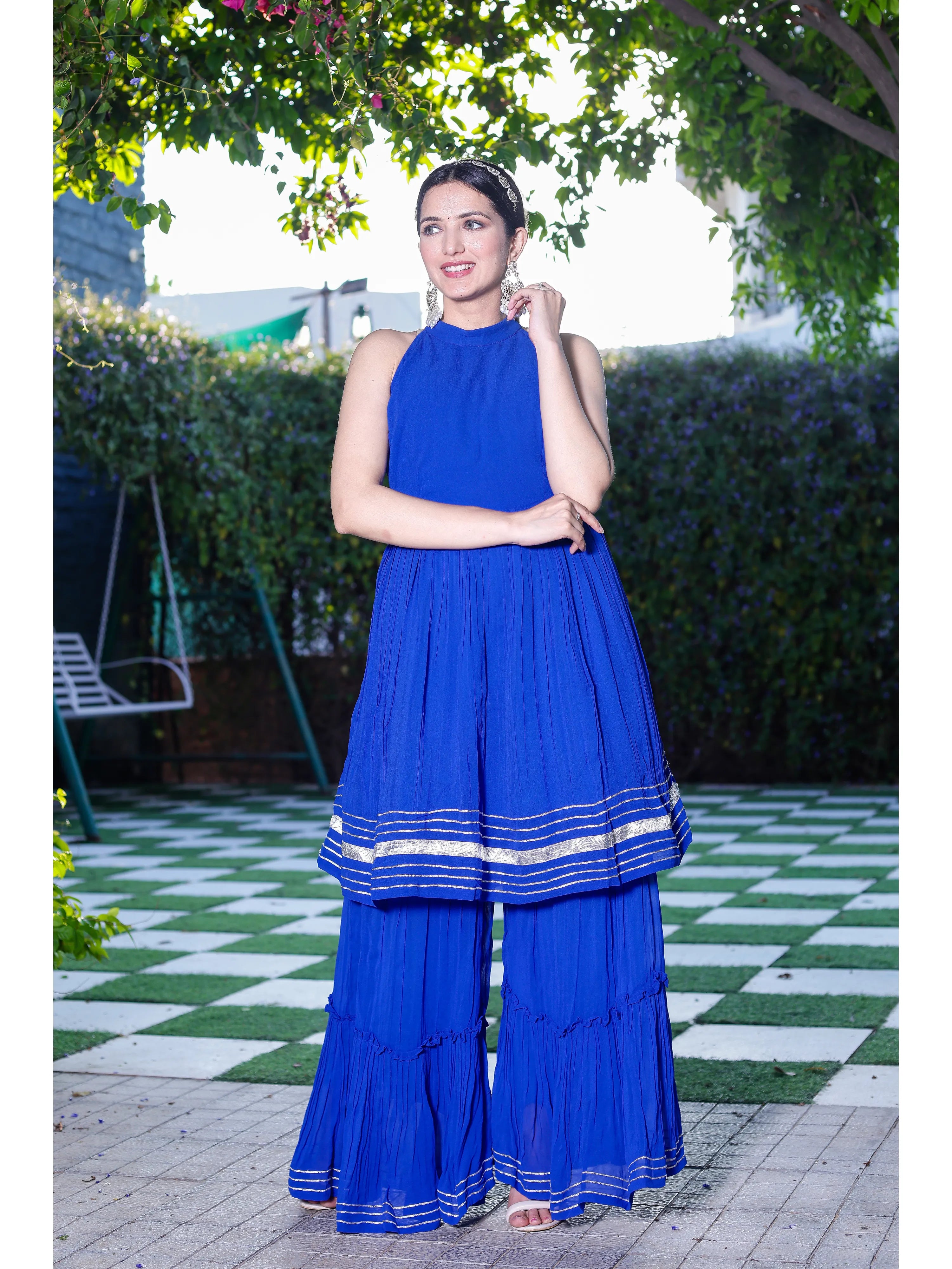 Cobalt Blue Peplum sharara set