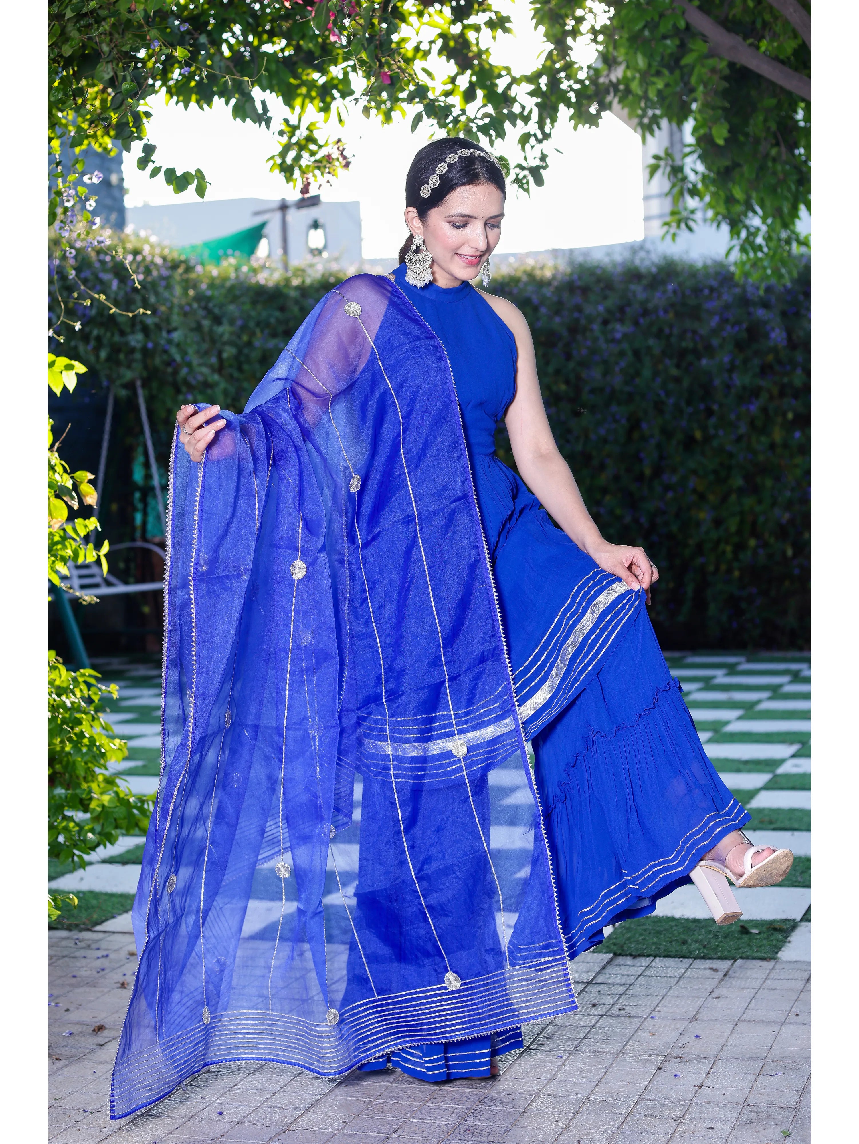 Cobalt Blue Peplum sharara set