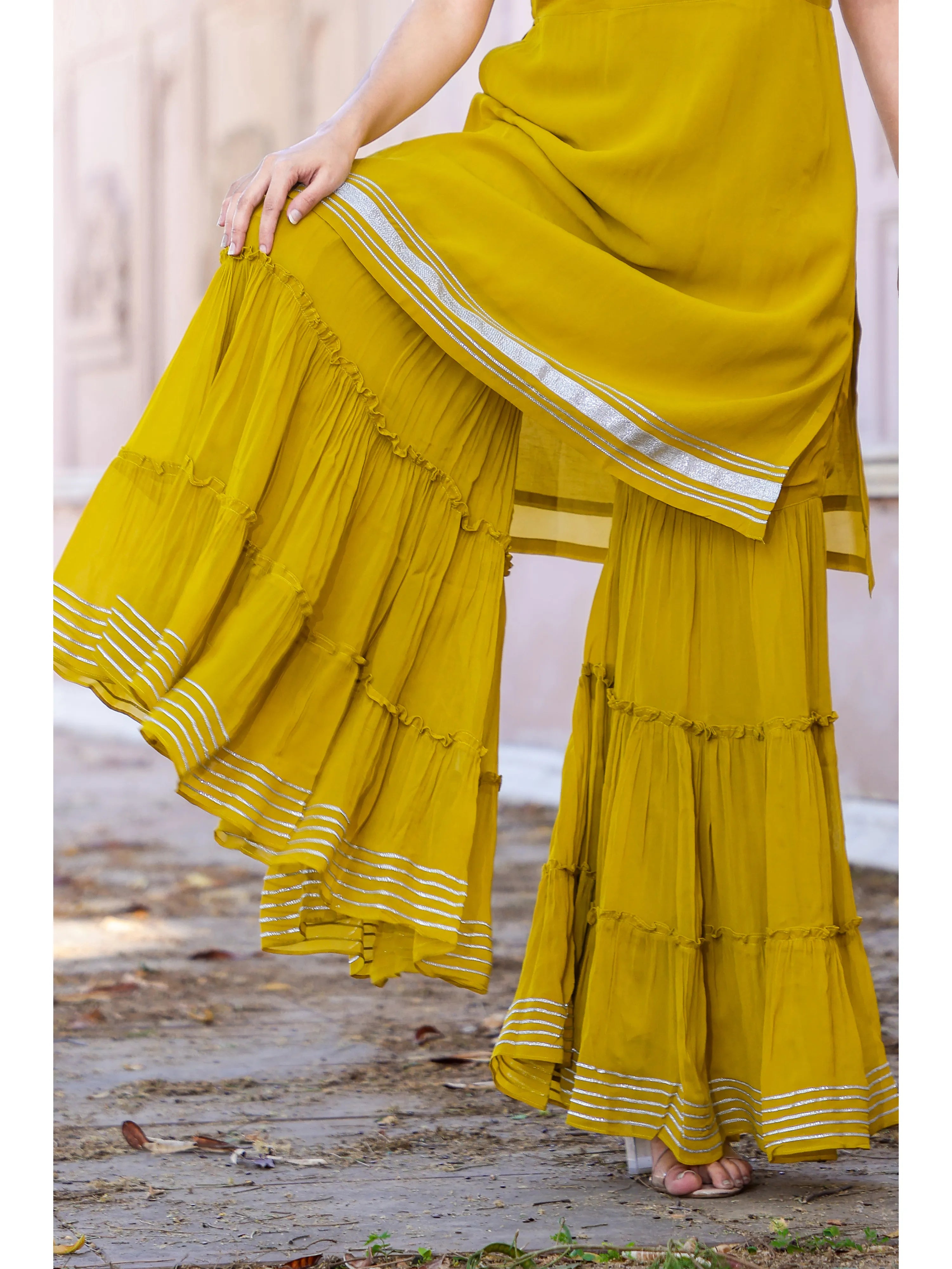 Georgette Short Kurti Sharara Dupatta Set