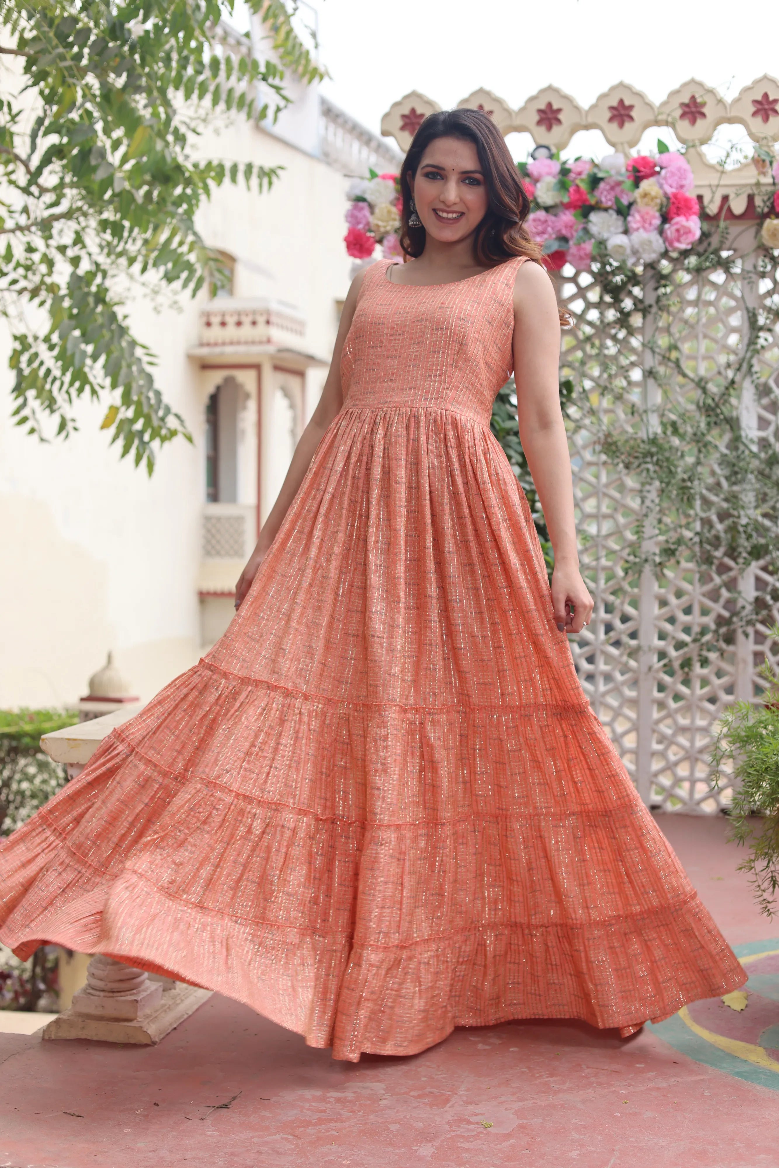 Highlighted Beautiful Peach Gown With Heavy Embroidery Work – Kaleendi