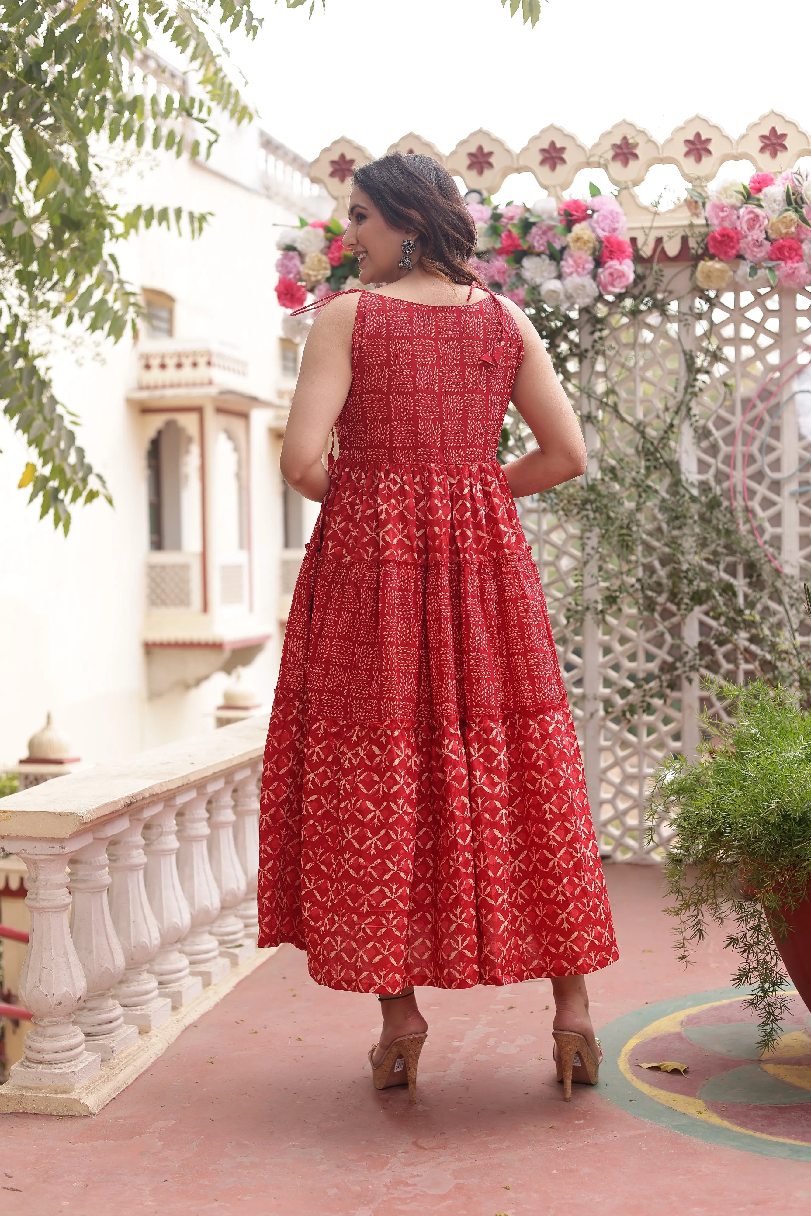 Dusty Red Cotton Checks Print Dress – Shinisha