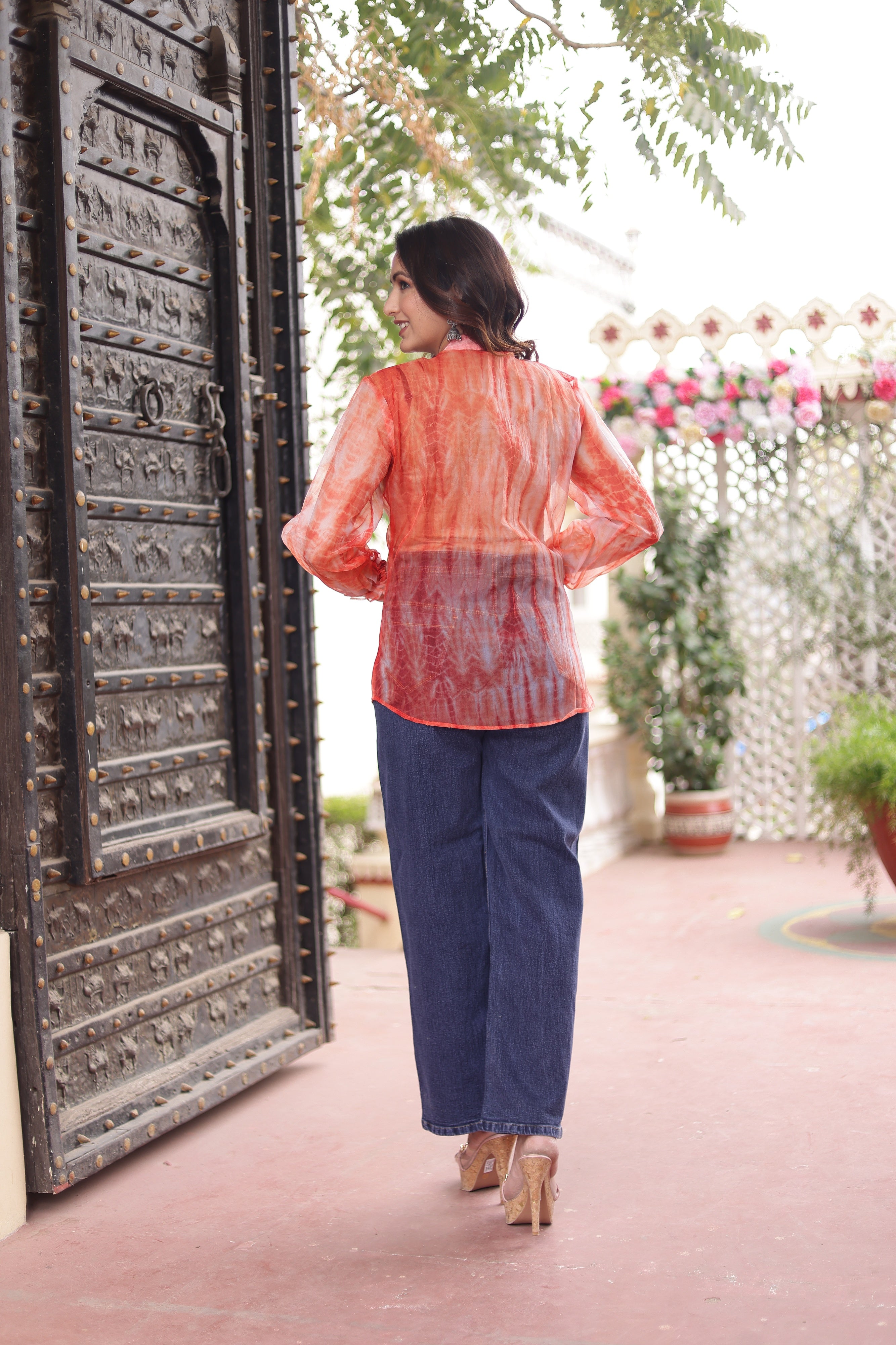 Orange tie-dye top