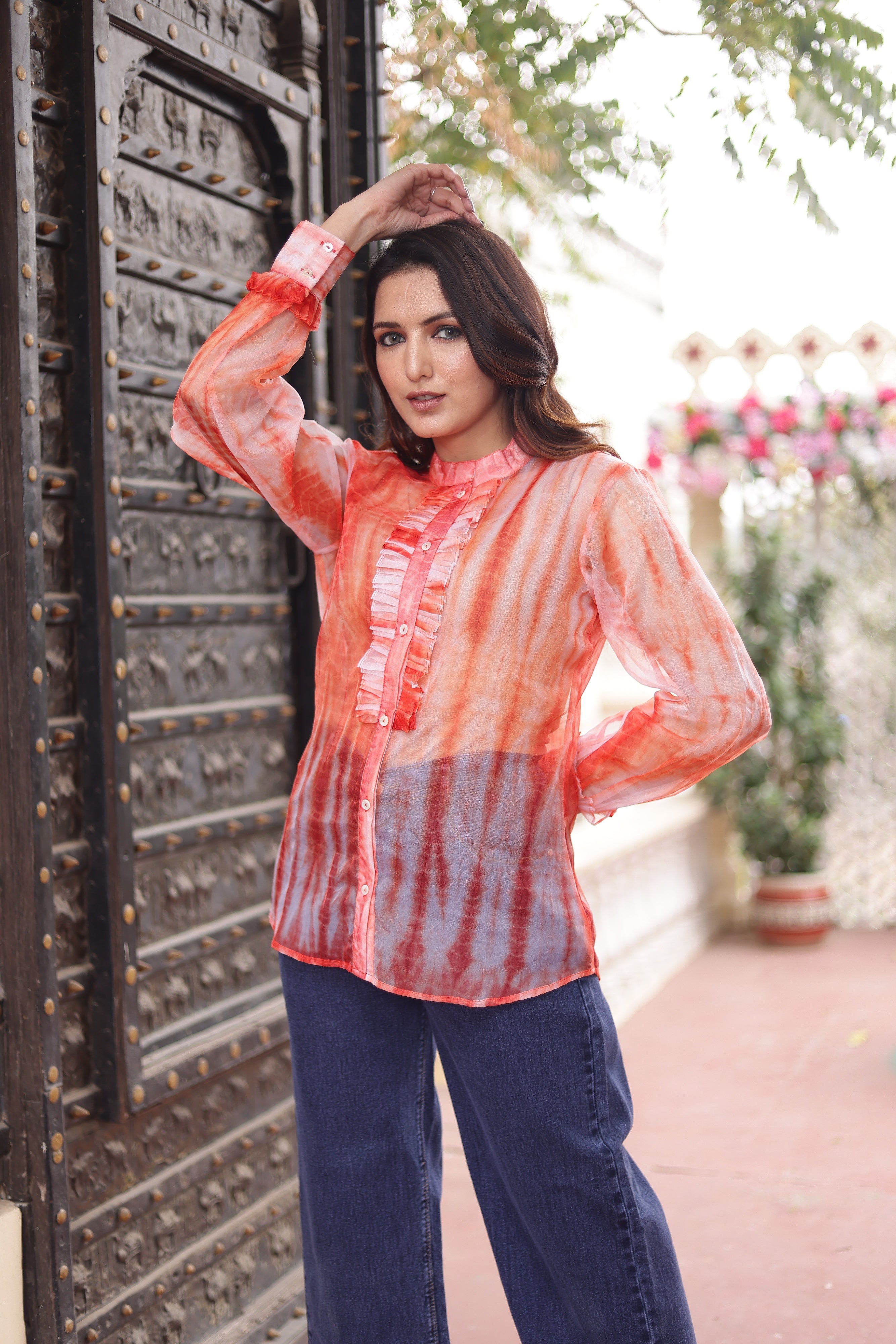 Orange tie-dye top