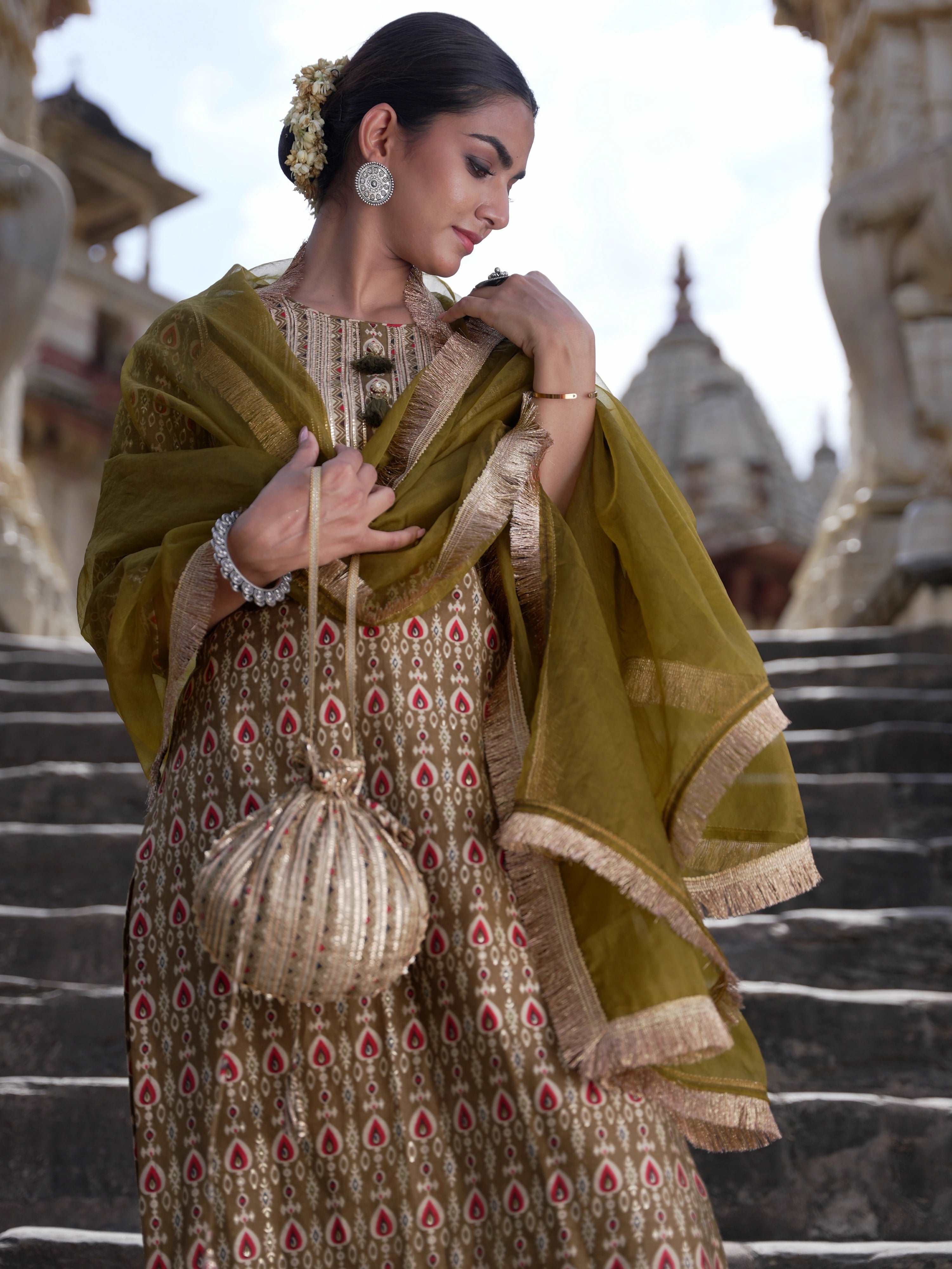 Kurta Churidar & dupatta with potli bag