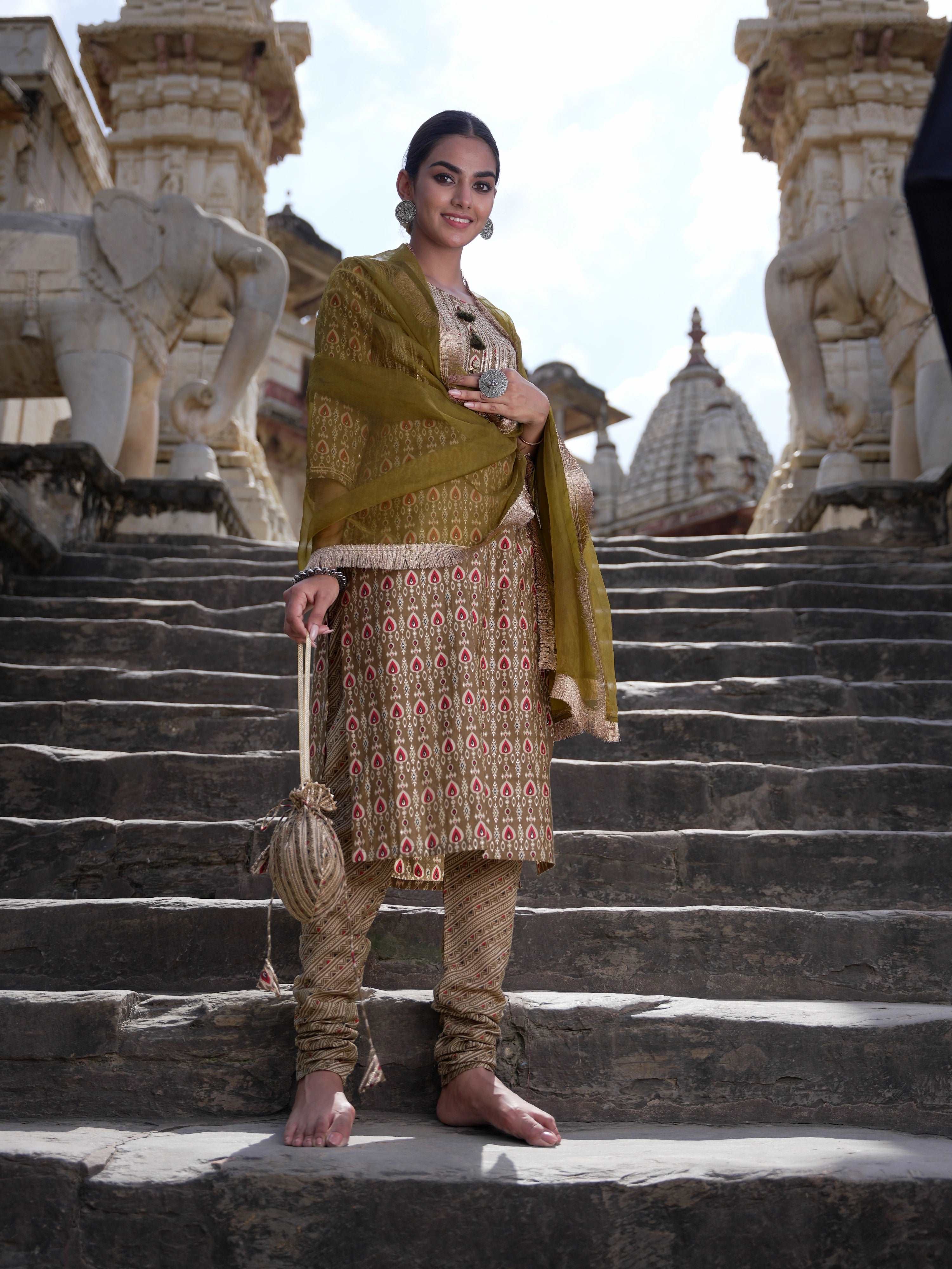 Kurta Churidar & dupatta with potli bag
