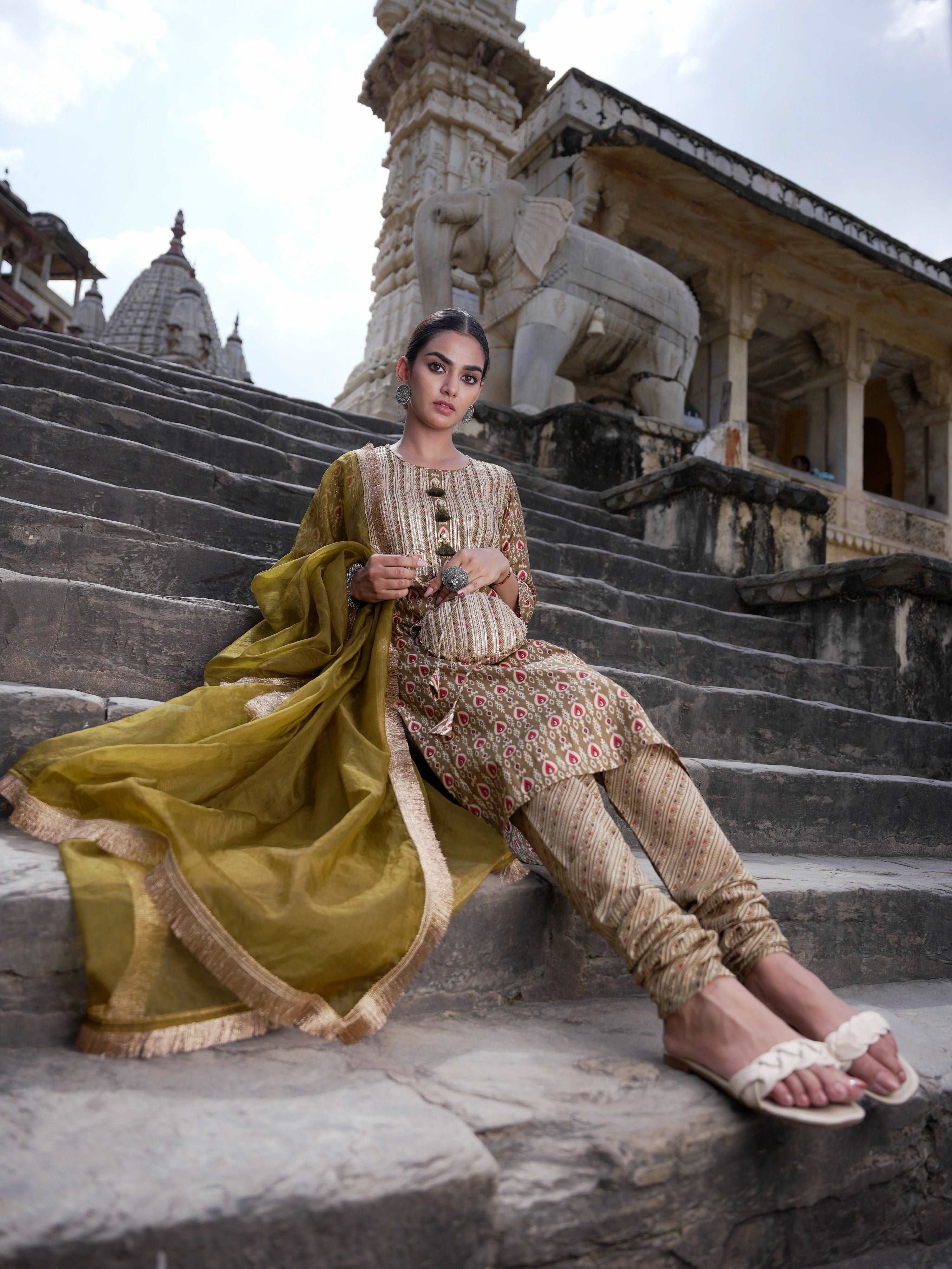 Kurta Churidar & dupatta with potli bag